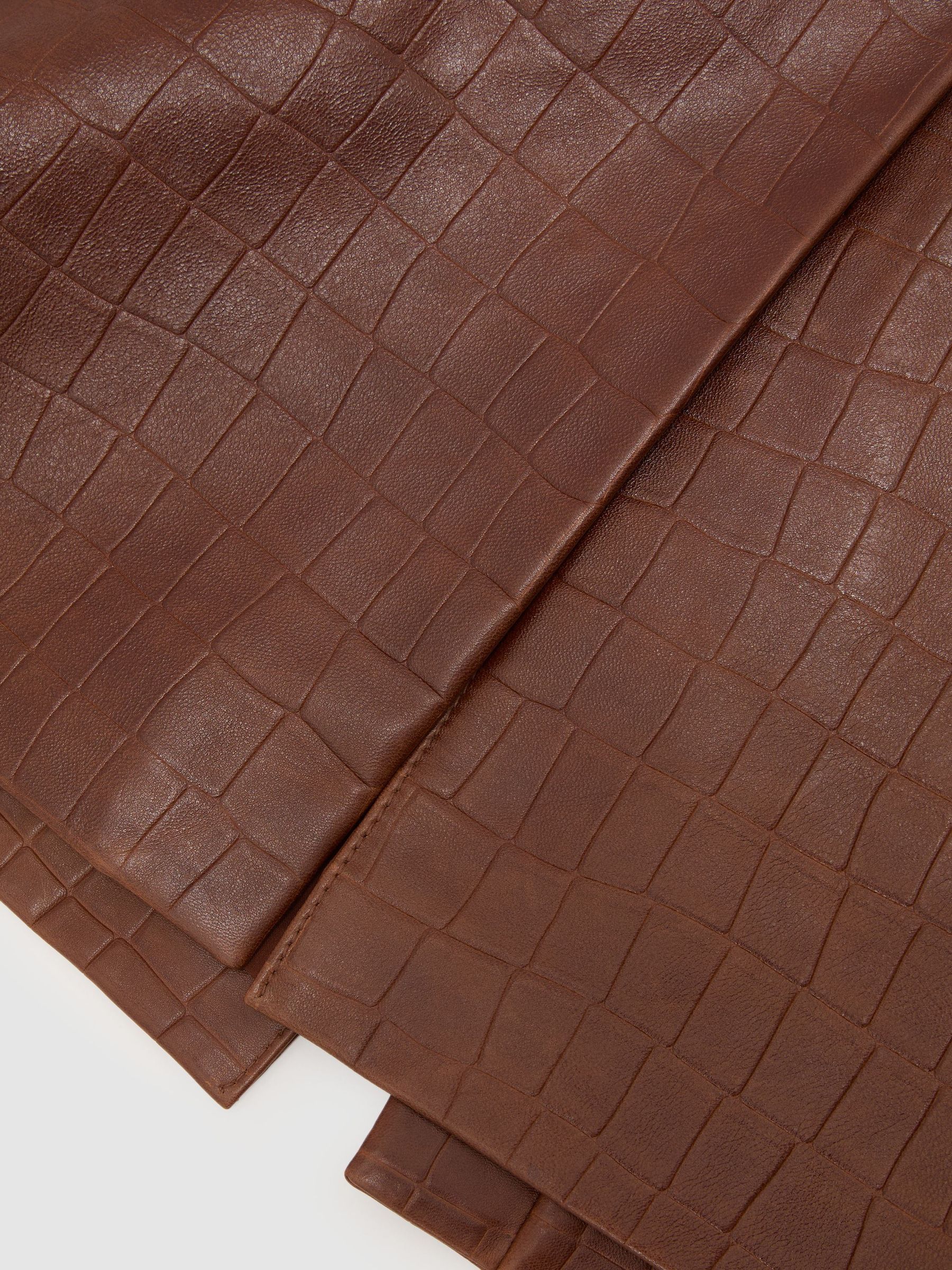 Leather Croc-Embossed Midi Pencil Skirt in Tan Brown - صورة 8 من 8