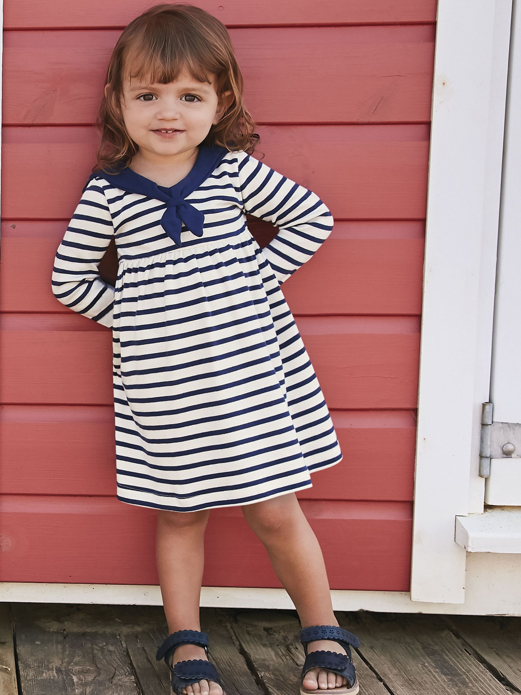 Cream Long Sleeve Sailor Jersey Dress JoJo Maman Bébé