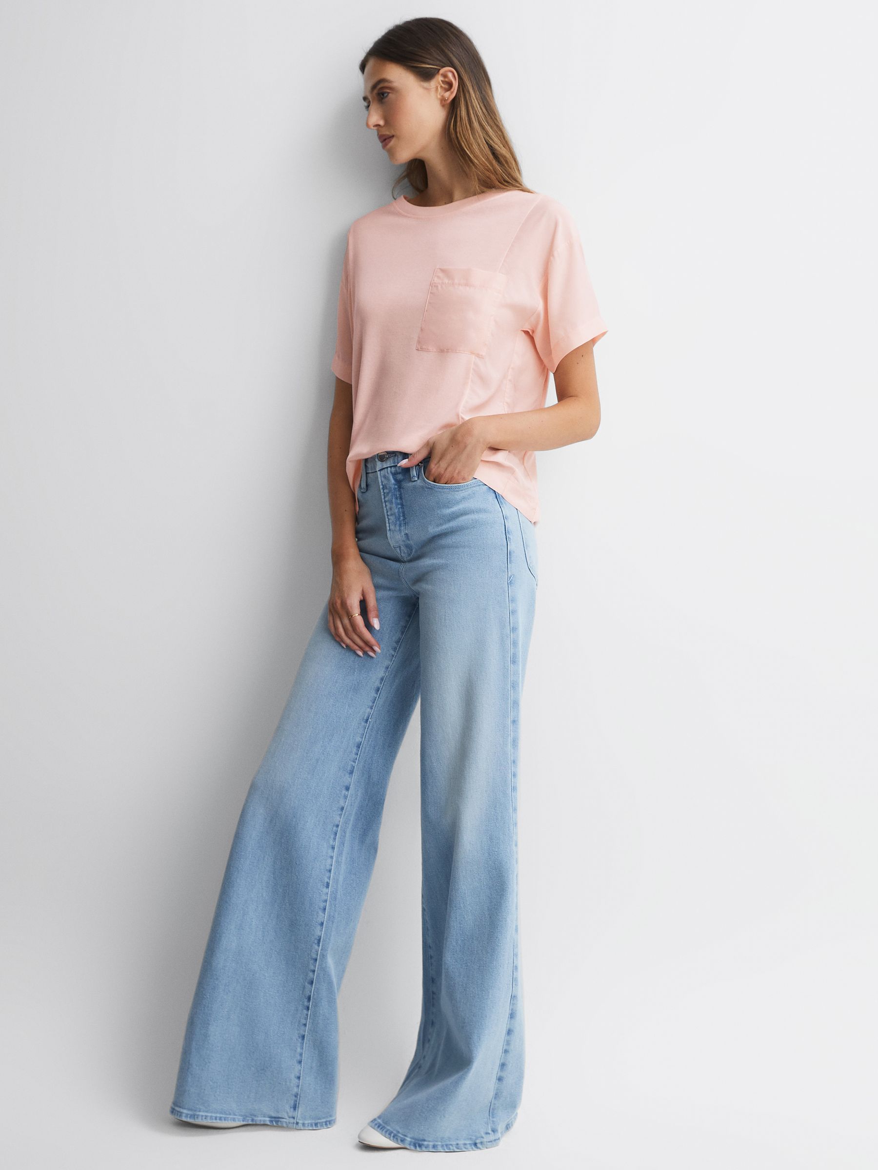 Cotton Blend Crew Neck T-Shirt in Pink - Image 3 of 4