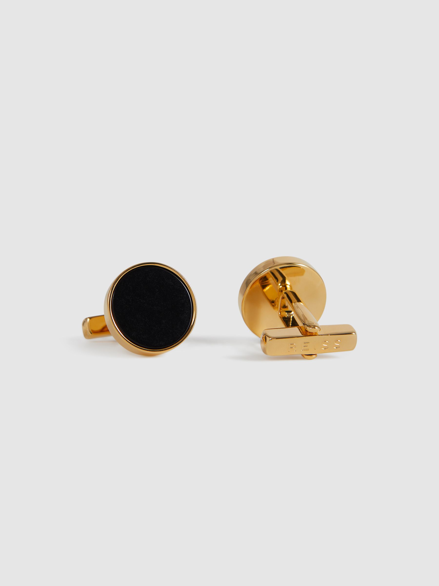 Round Onyx Cufflinks in Gold - image 2