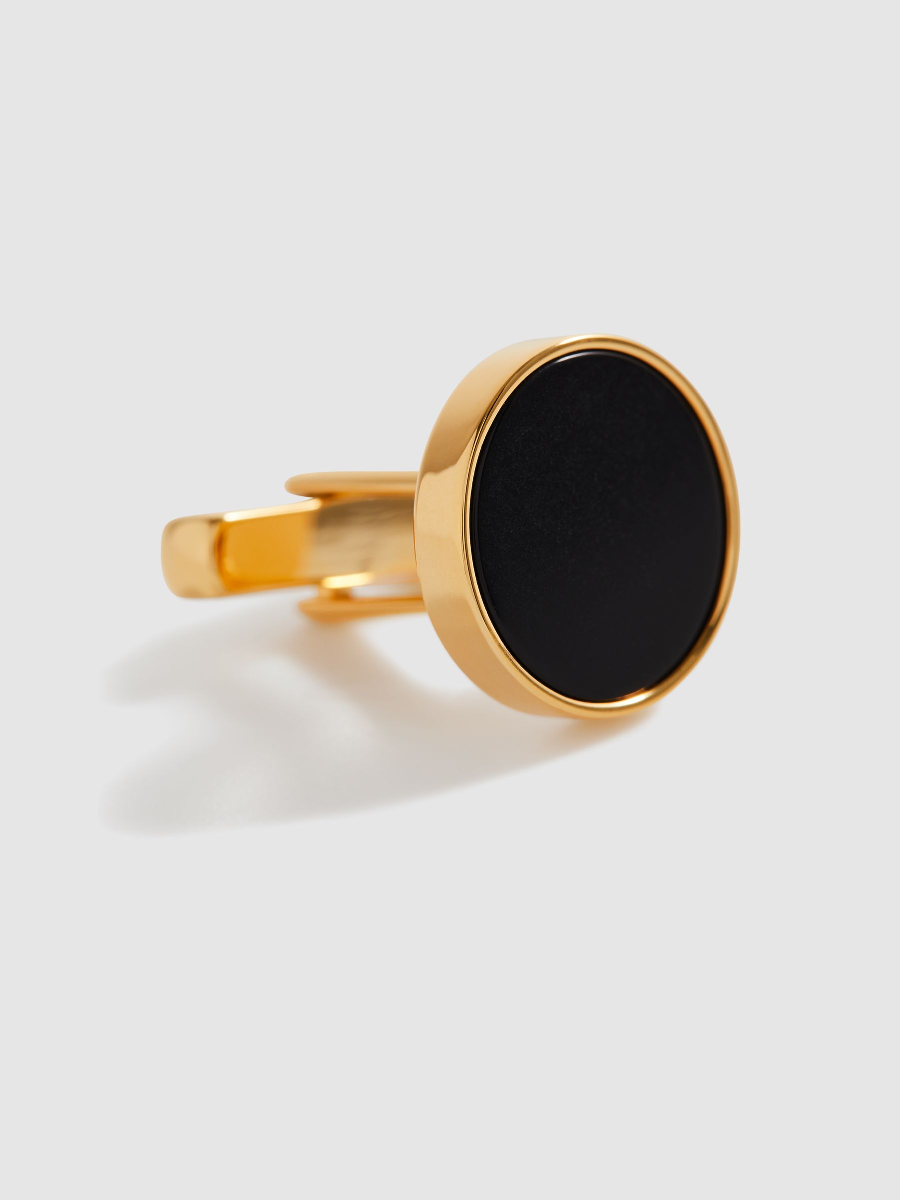 Round Onyx Cufflinks in Gold - image 3