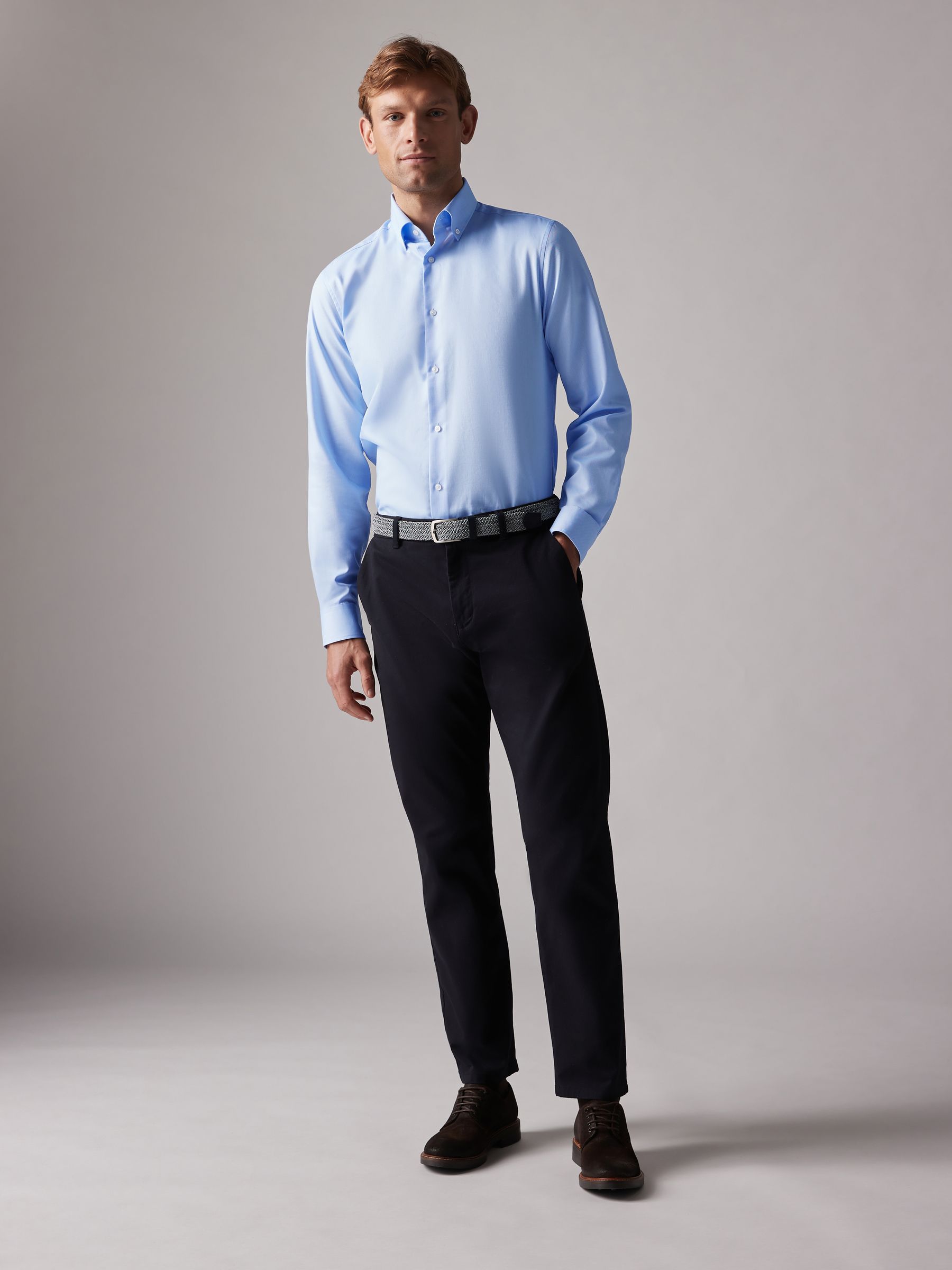 Light Blue Slim Fit Oxford Shirt - Image 4 of 8