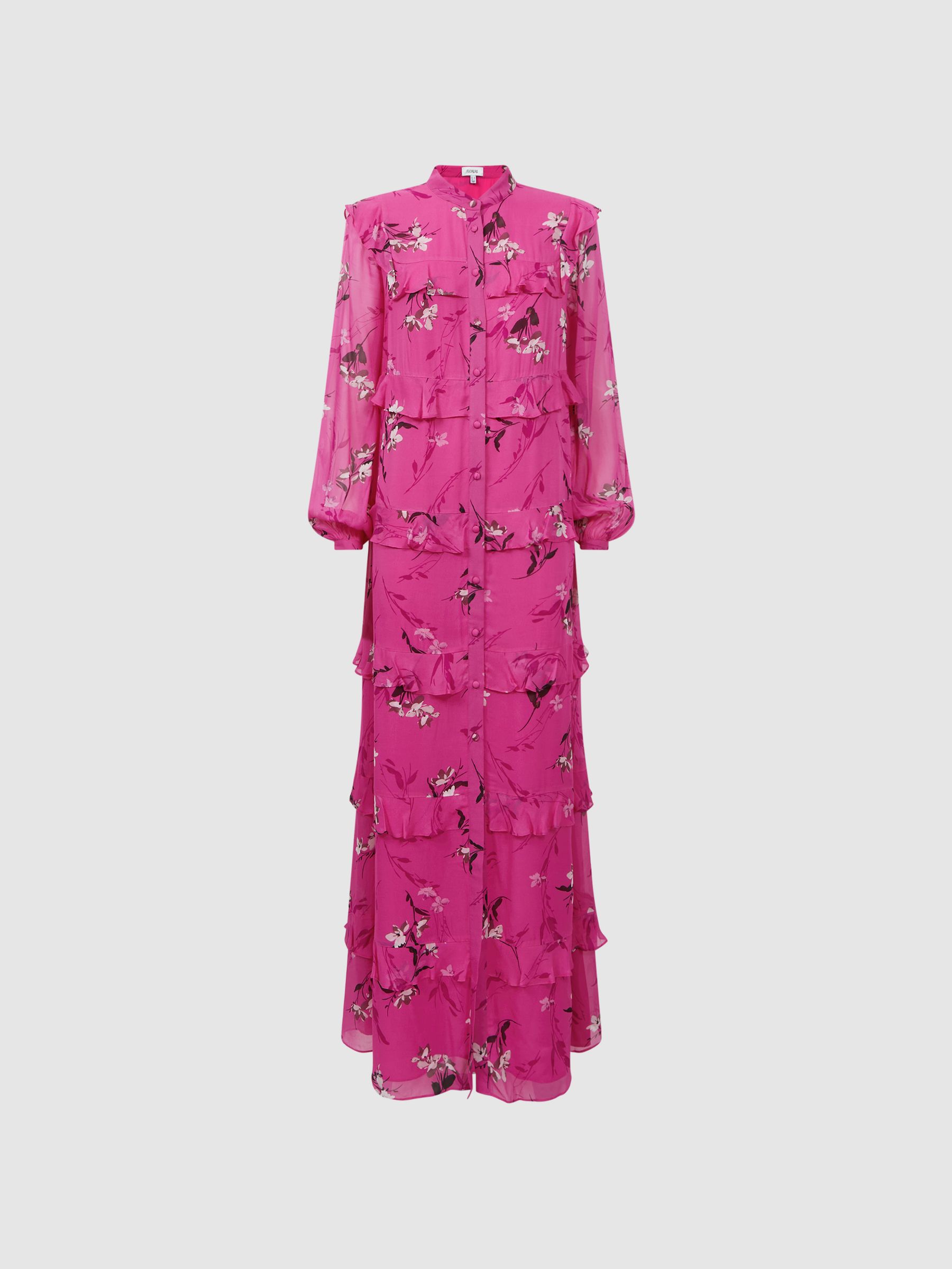 Florere Floral Tiered Maxi Dress in Bright Pink - Image 2 of 5