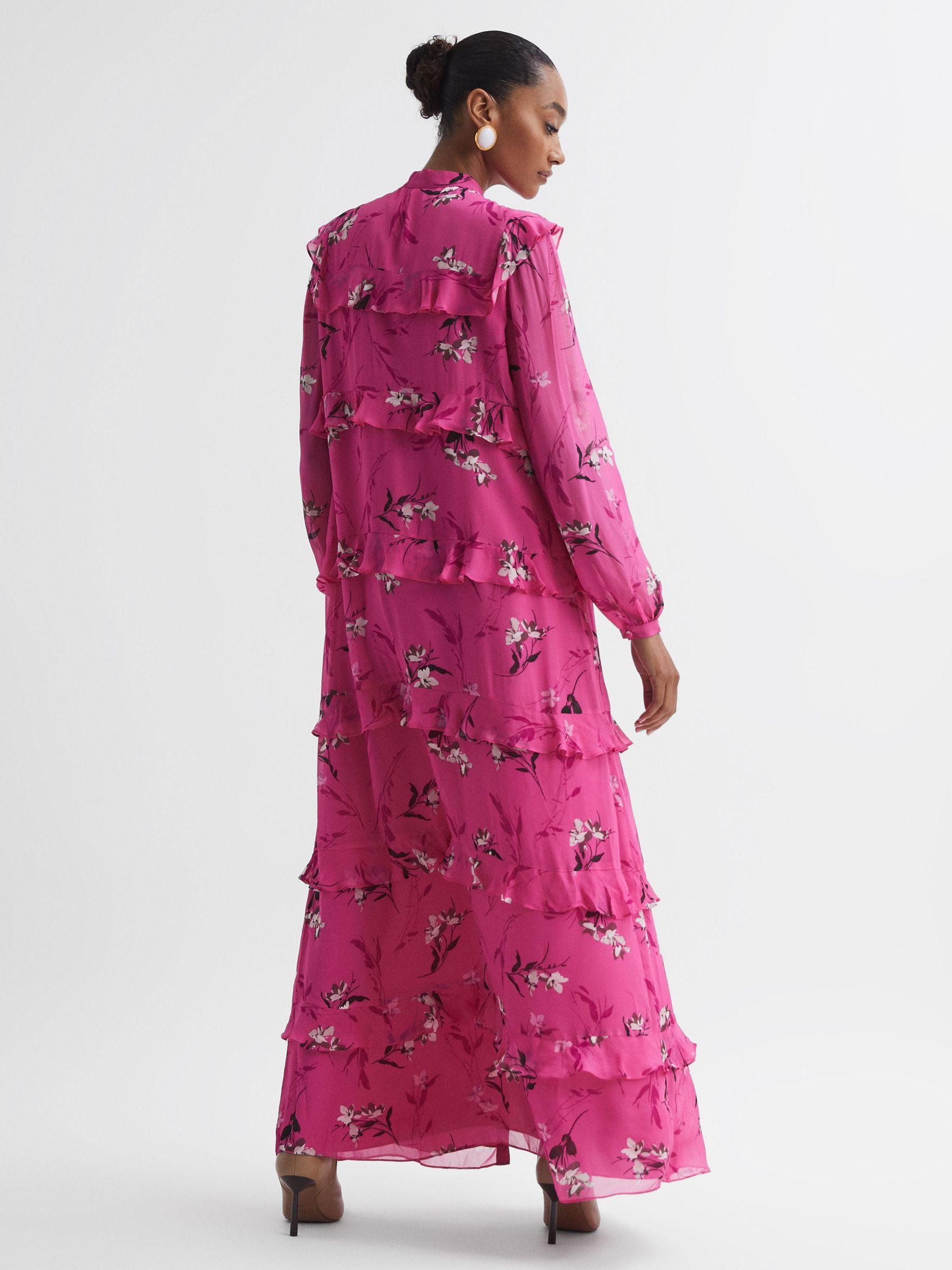 Florere Floral Tiered Maxi Dress in Bright Pink - Image 4 of 5
