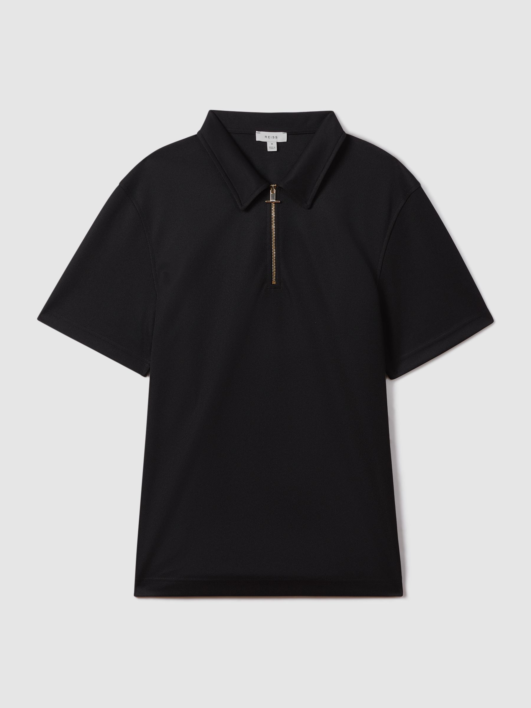 Slim Fit Half-Zip Polo Shirt in Black - Image 2 of 6