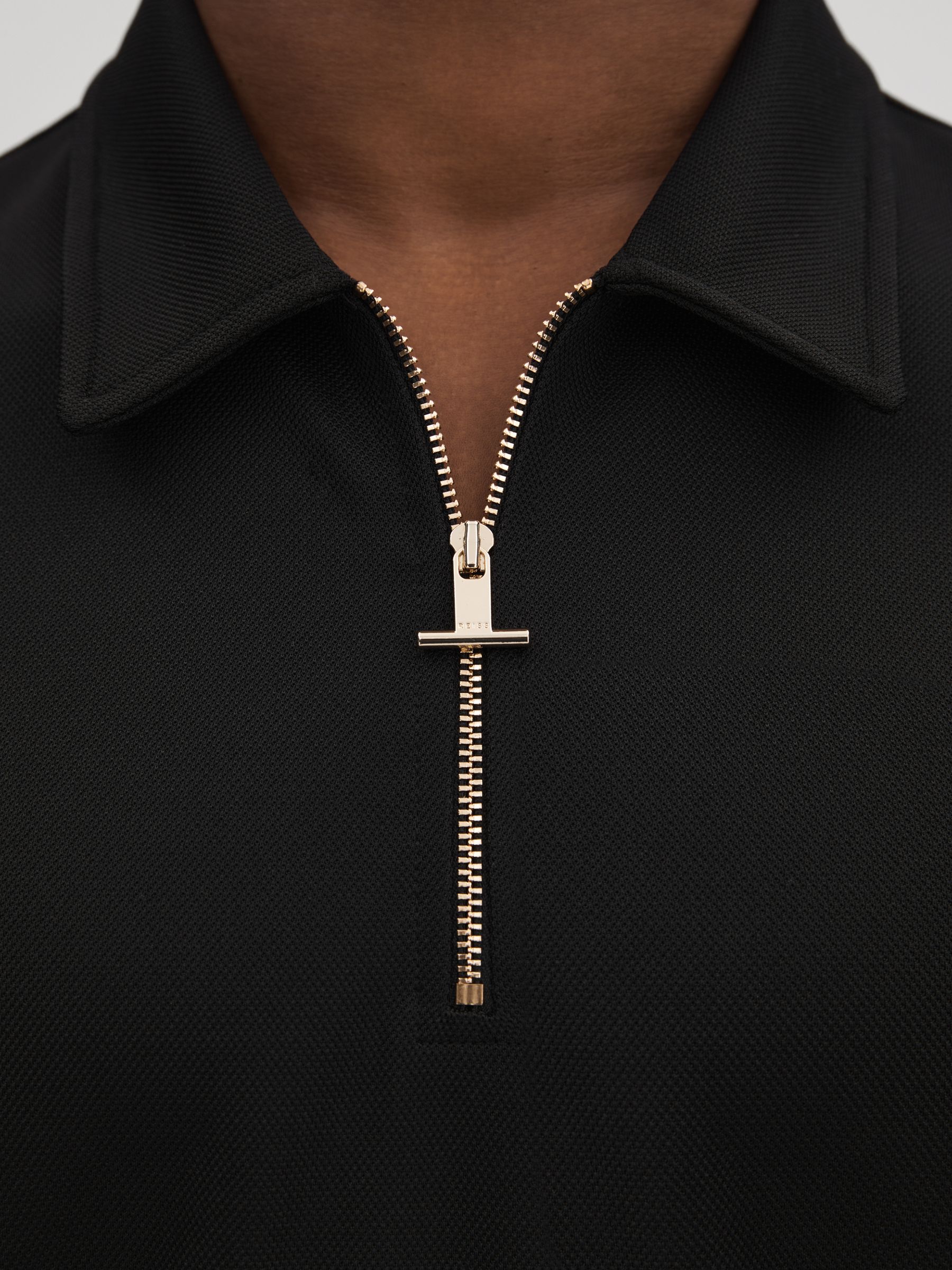 Slim Fit Half-Zip Polo Shirt in Black - Image 4 of 6