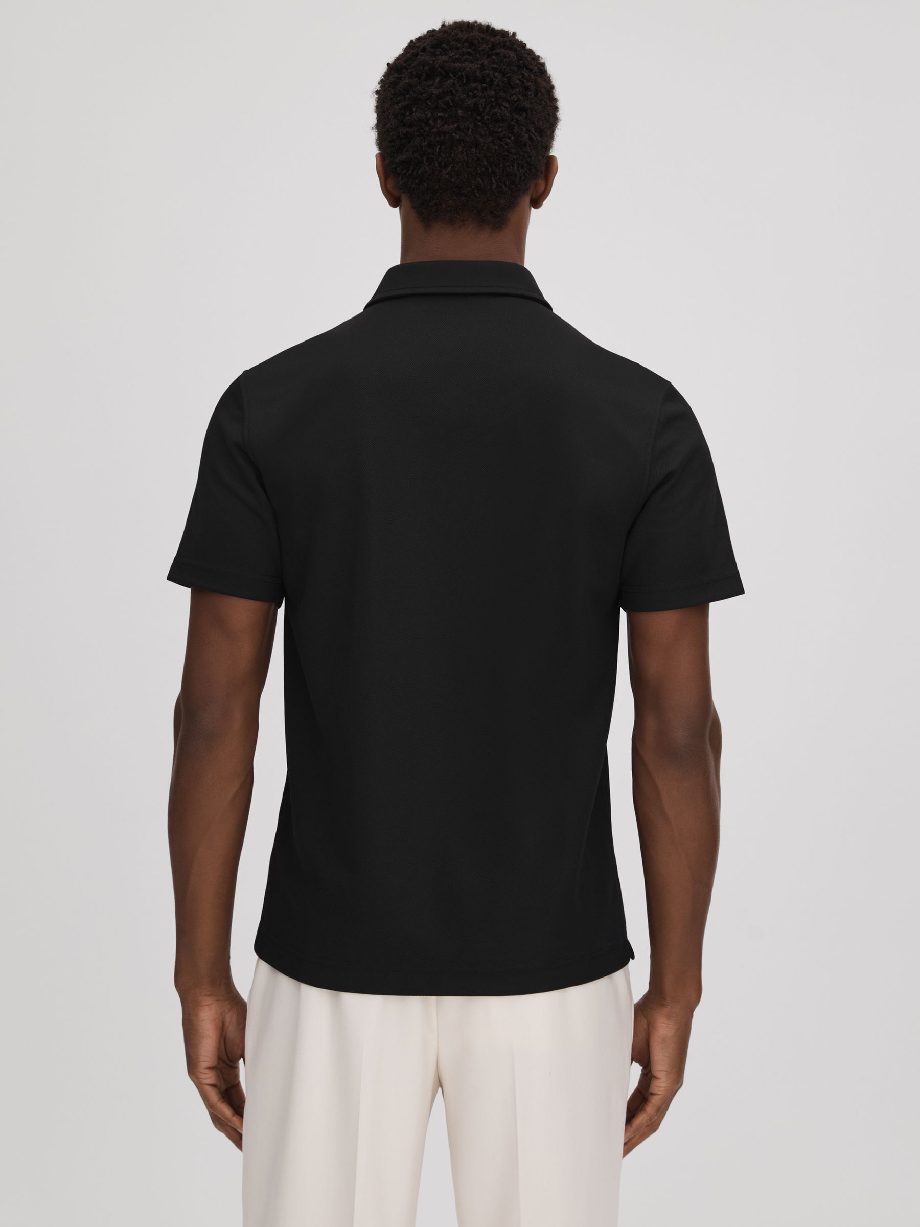 Slim Fit Half-Zip Polo Shirt in Black - Image 5 of 6
