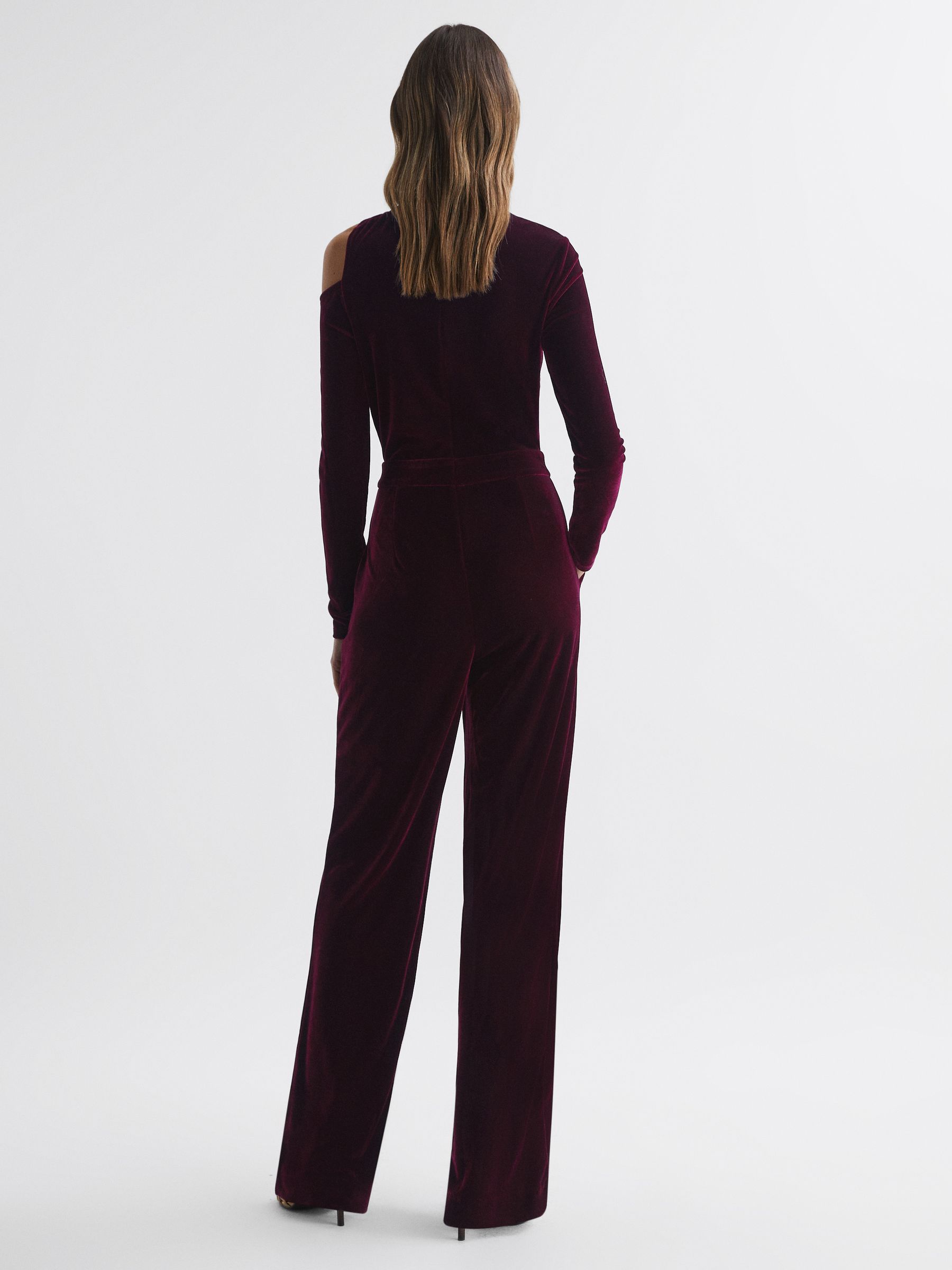 Petite Velvet Off-The-Shoulder Jumpsuit in Berry - Image 4 of 5