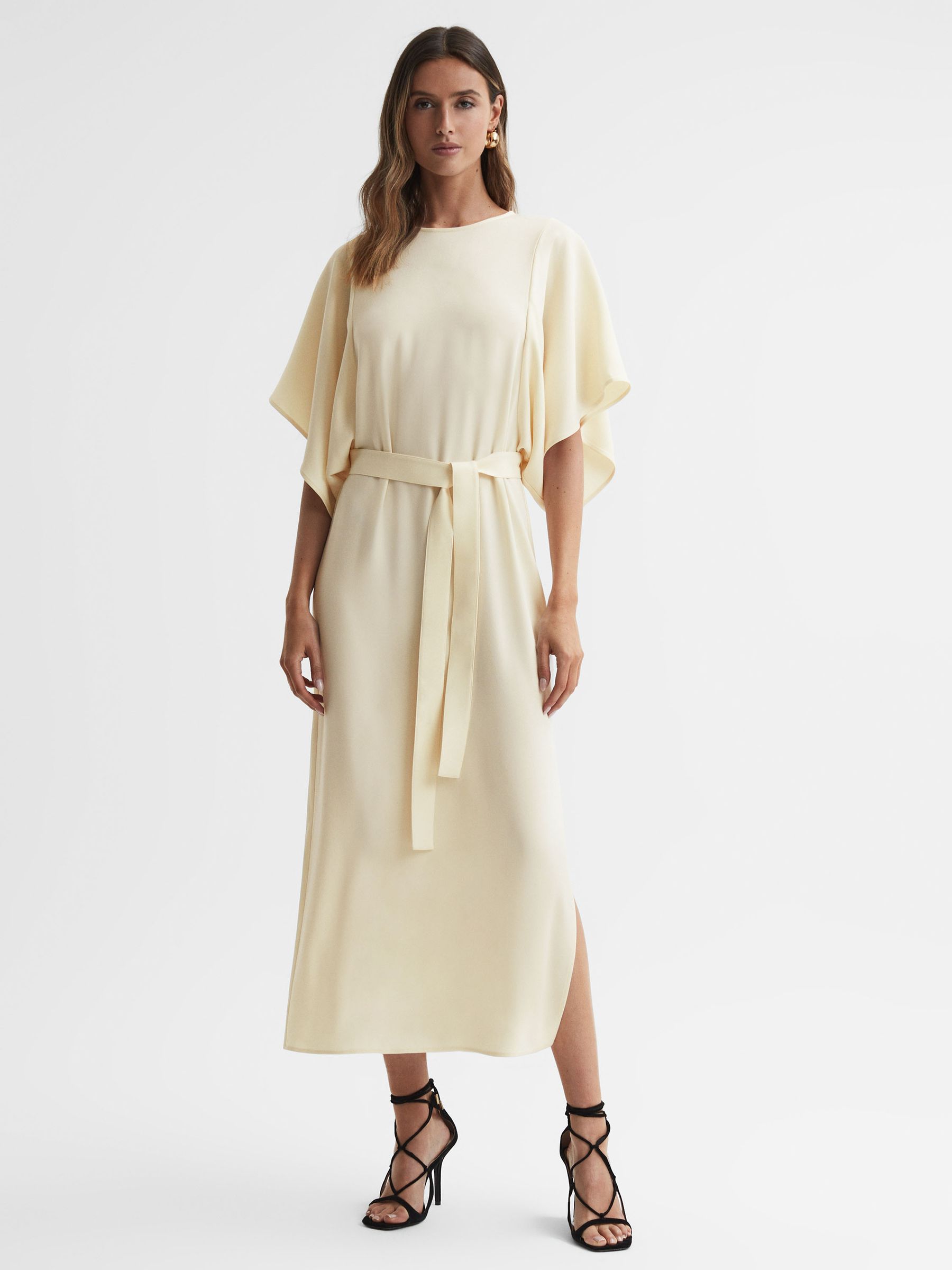 Cape-Sleeve Midi Dress in Lemon - Image 3 of 5