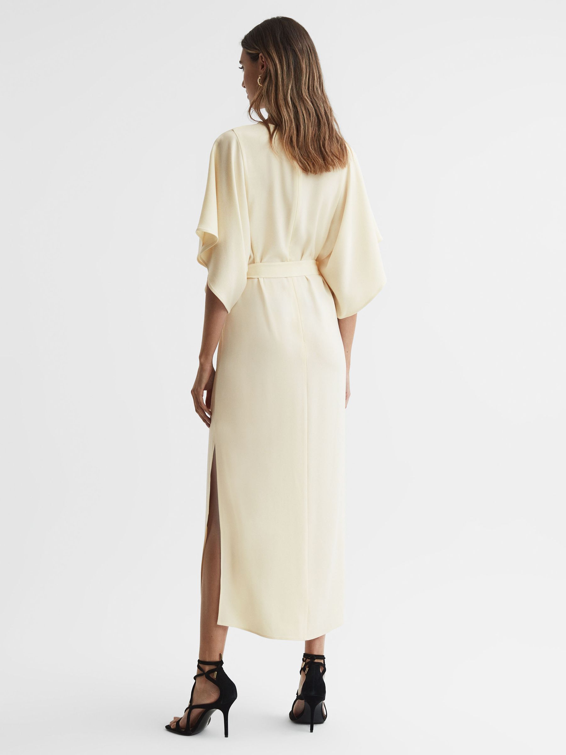 Cape-Sleeve Midi Dress in Lemon - Image 4 of 5