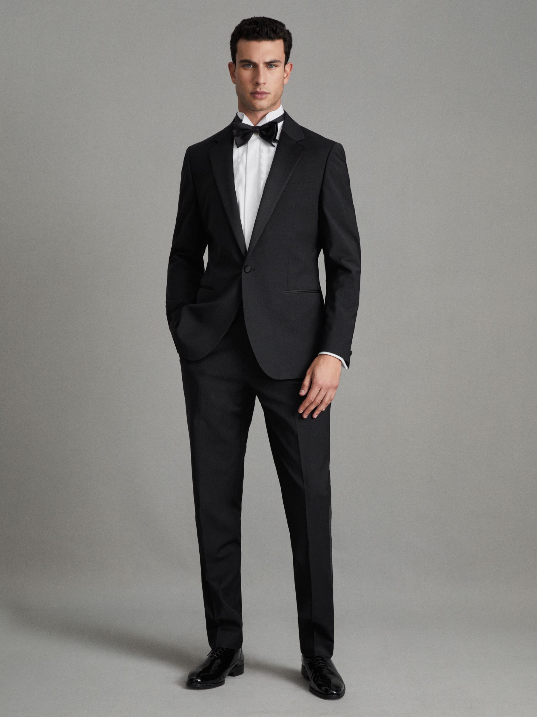 Single Breasted Tuxedo Slim Fit Jacket in Black - Image 3 of 6