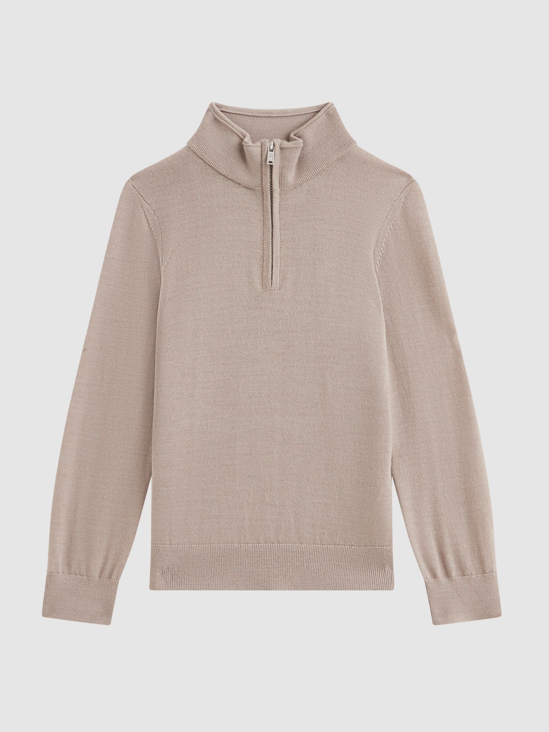 Senior Merino Wool Zip-Neck Jumper in Mink - Image 2 of 6