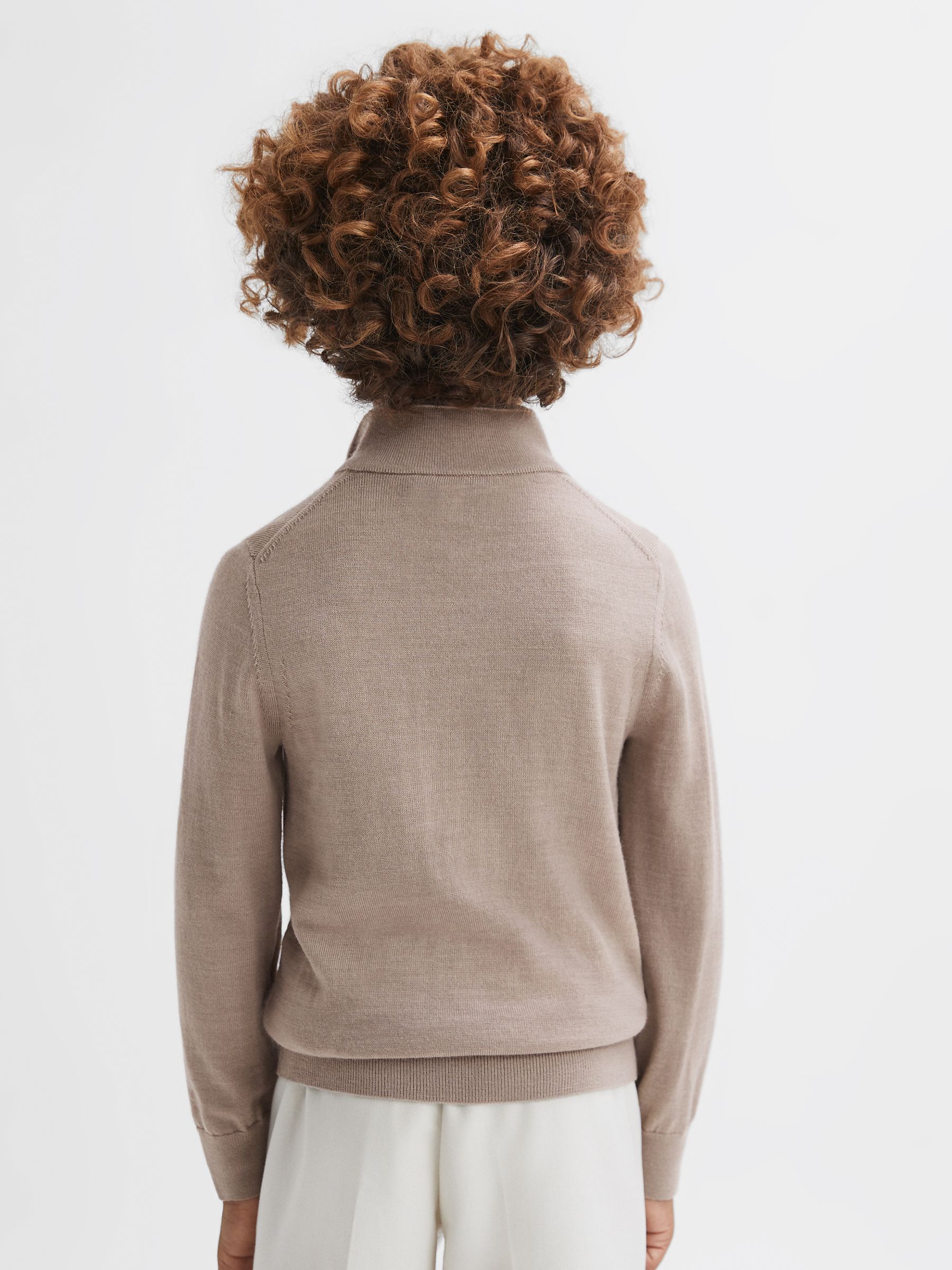 Senior Merino Wool Zip-Neck Jumper in Mink - Image 5 of 6