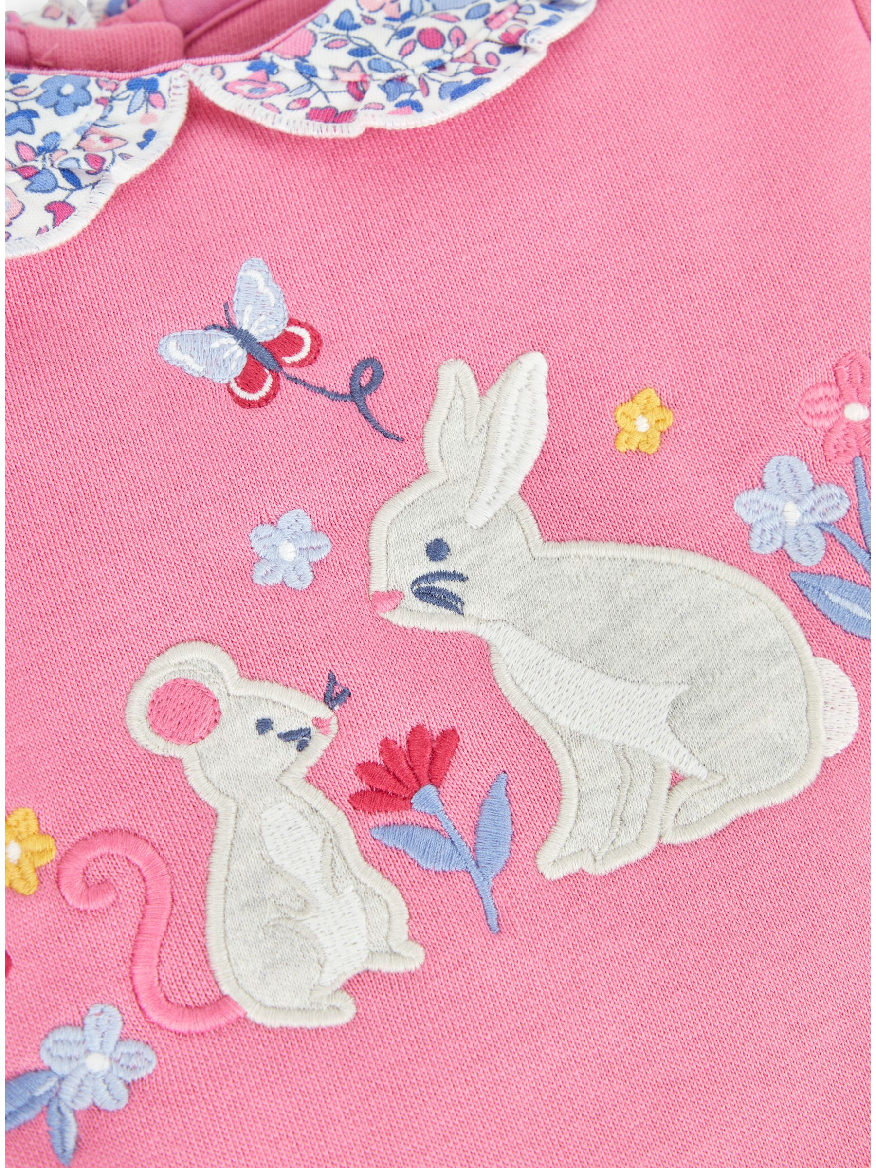 Pink Girls' Bunny & Mouse Appliqué Sweatshirt With Collar - Image 4 of 4