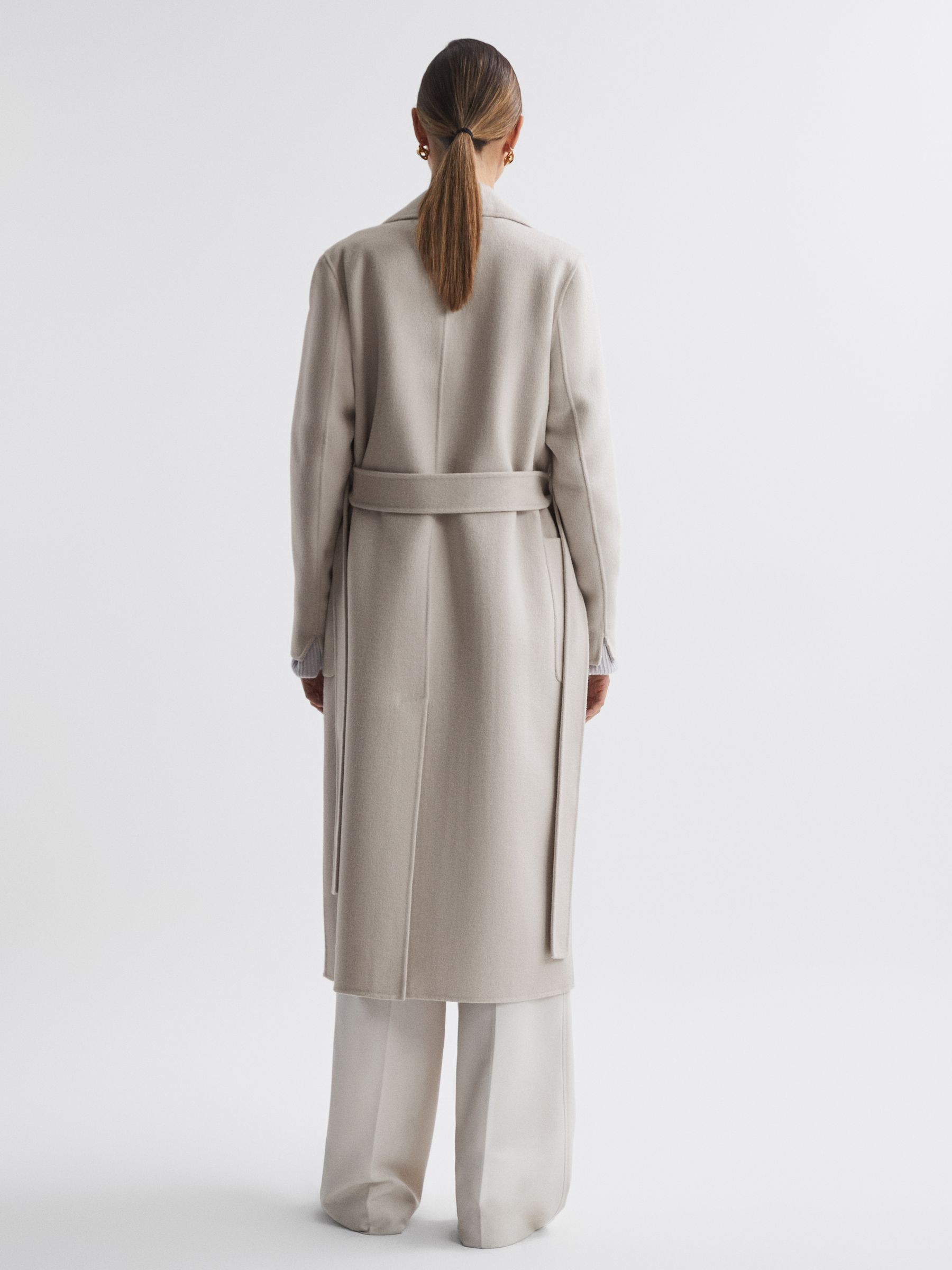 Reiss Long Wool Blend Blindseam Coat in Stone | REISS