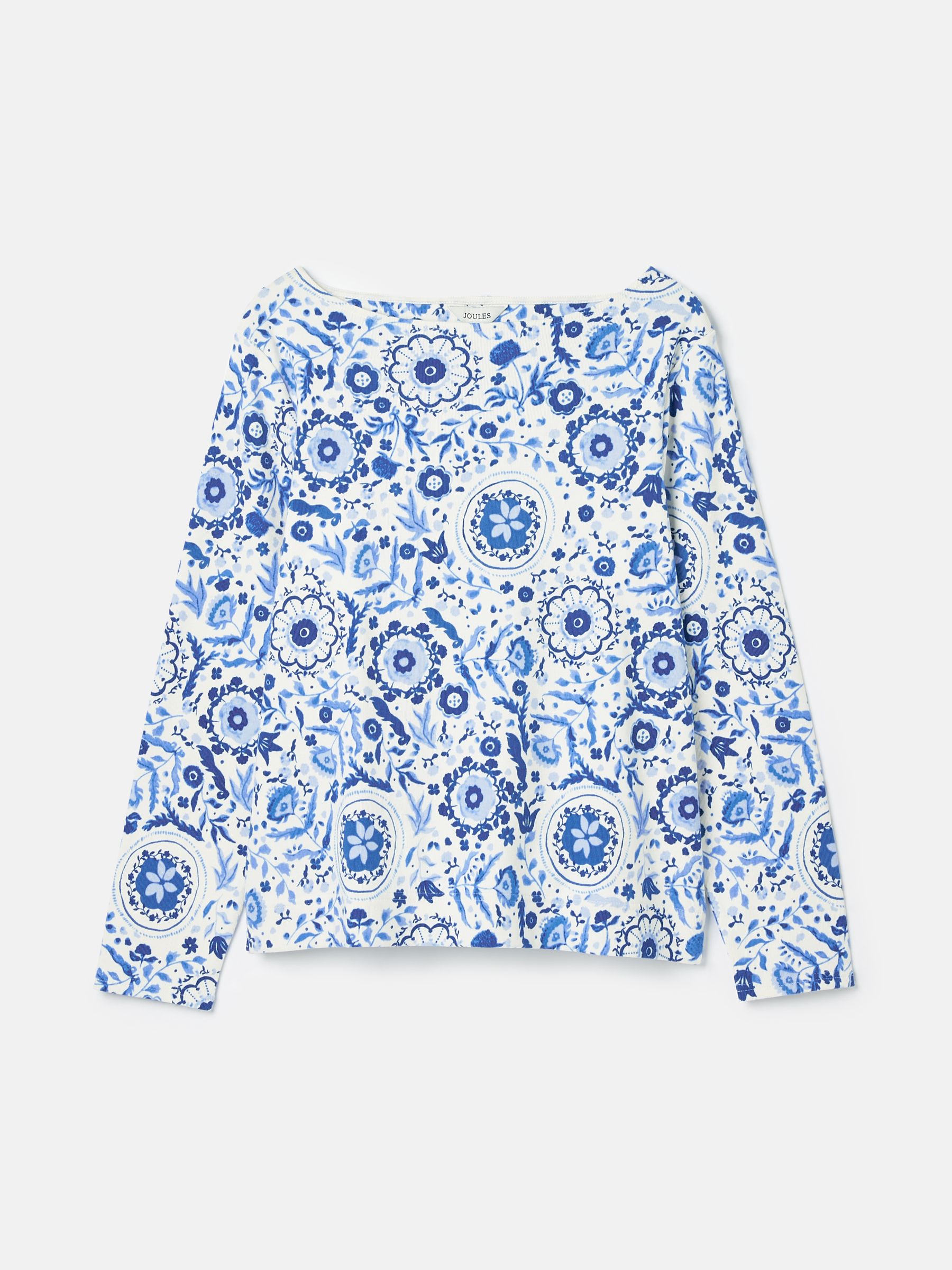 New Harbour White & Blue Floral Boat Neck Breton Top - Image 6 of 6