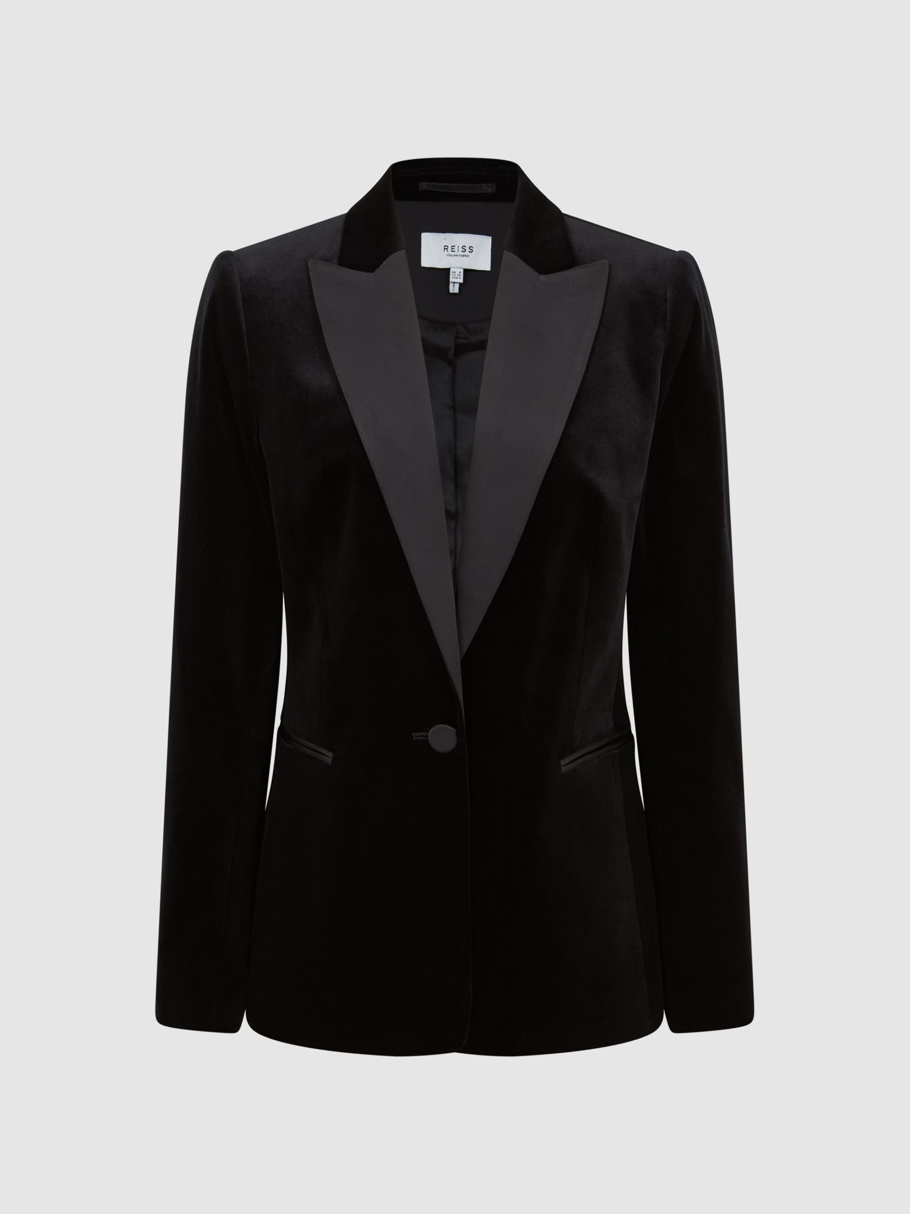Petite Fitted Velvet Single Breasted Suit Blazer in Black - Image 2 of 7