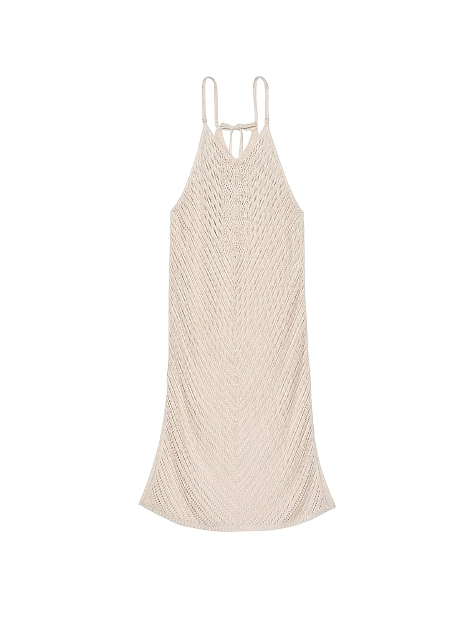 Linen Nude Crochet Cover Up Midi Dress - Image 3 of 3