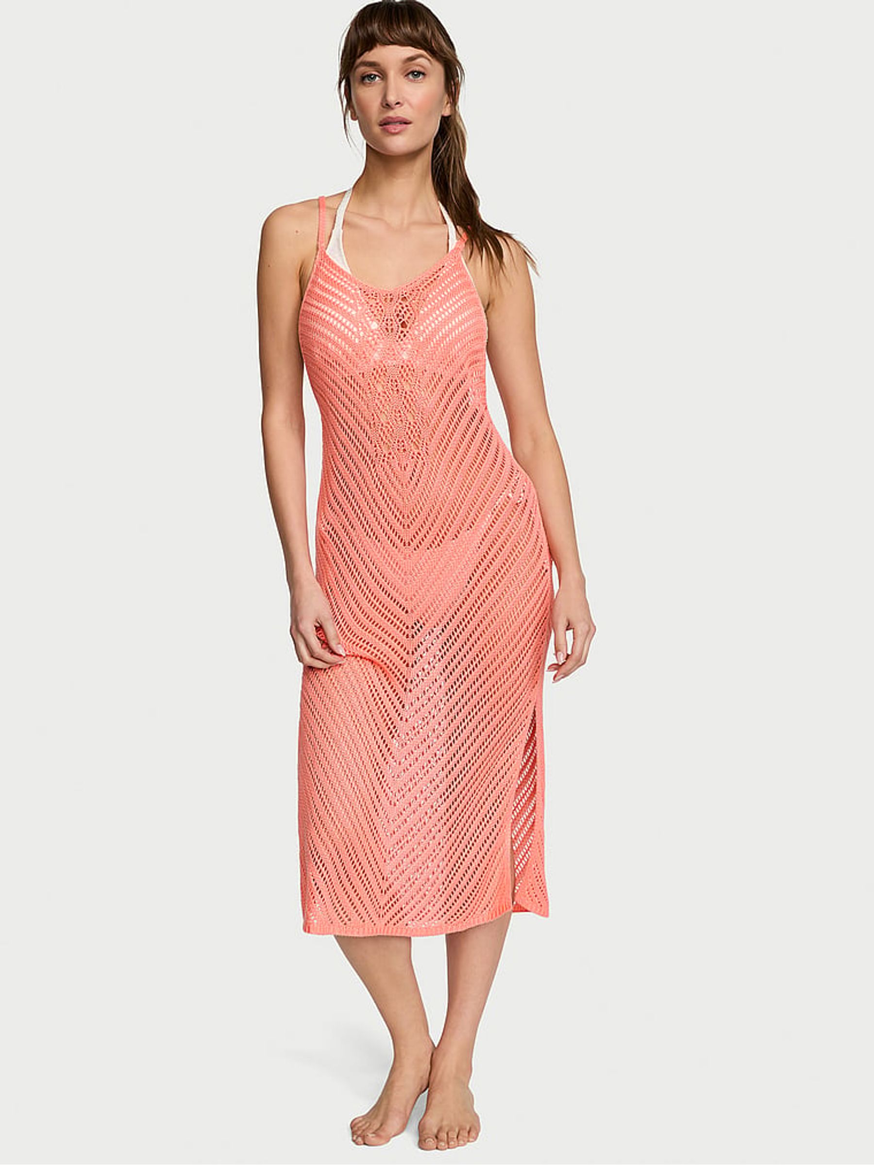Punchy Peach Orange Crochet Dress Coverup - Image 1 of 3