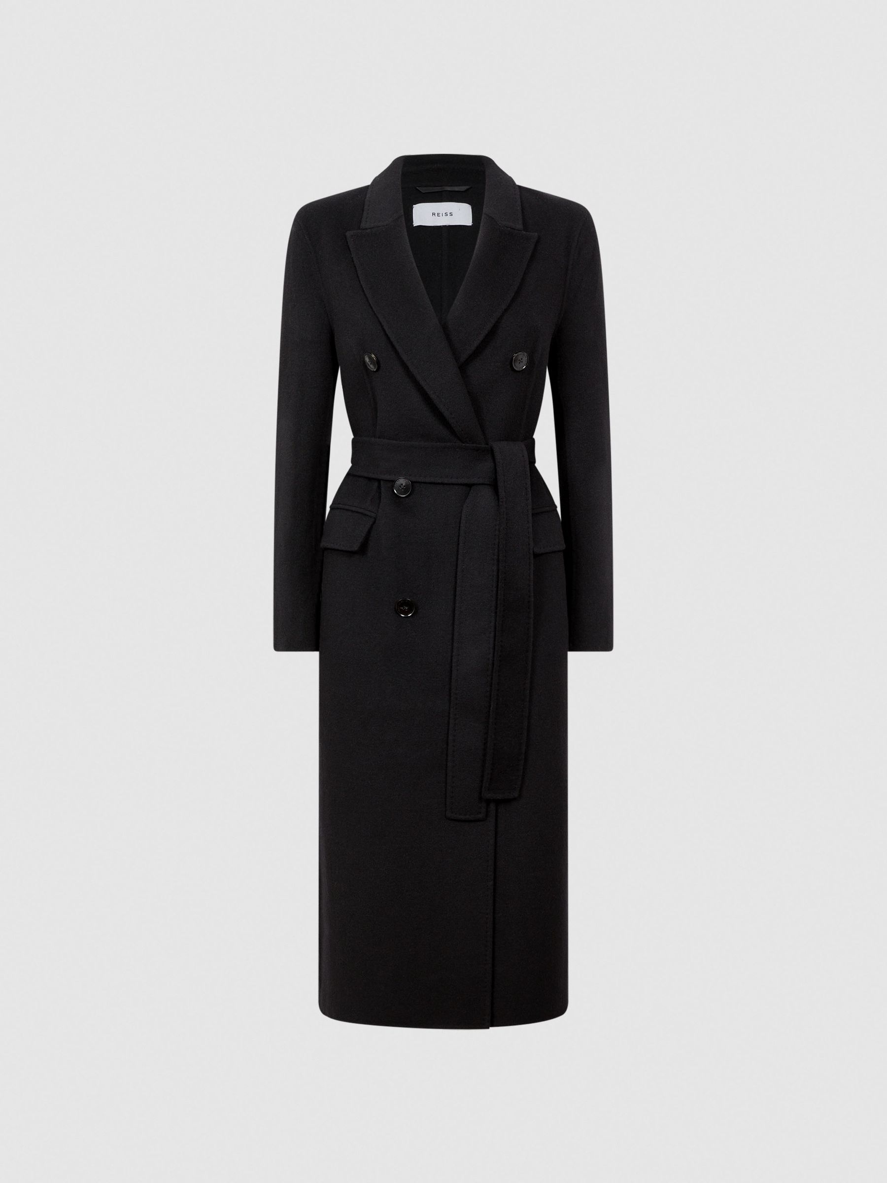 Petite Relaxed Wool Blend Blindseam Belted Coat in Black - Image 2 of 6