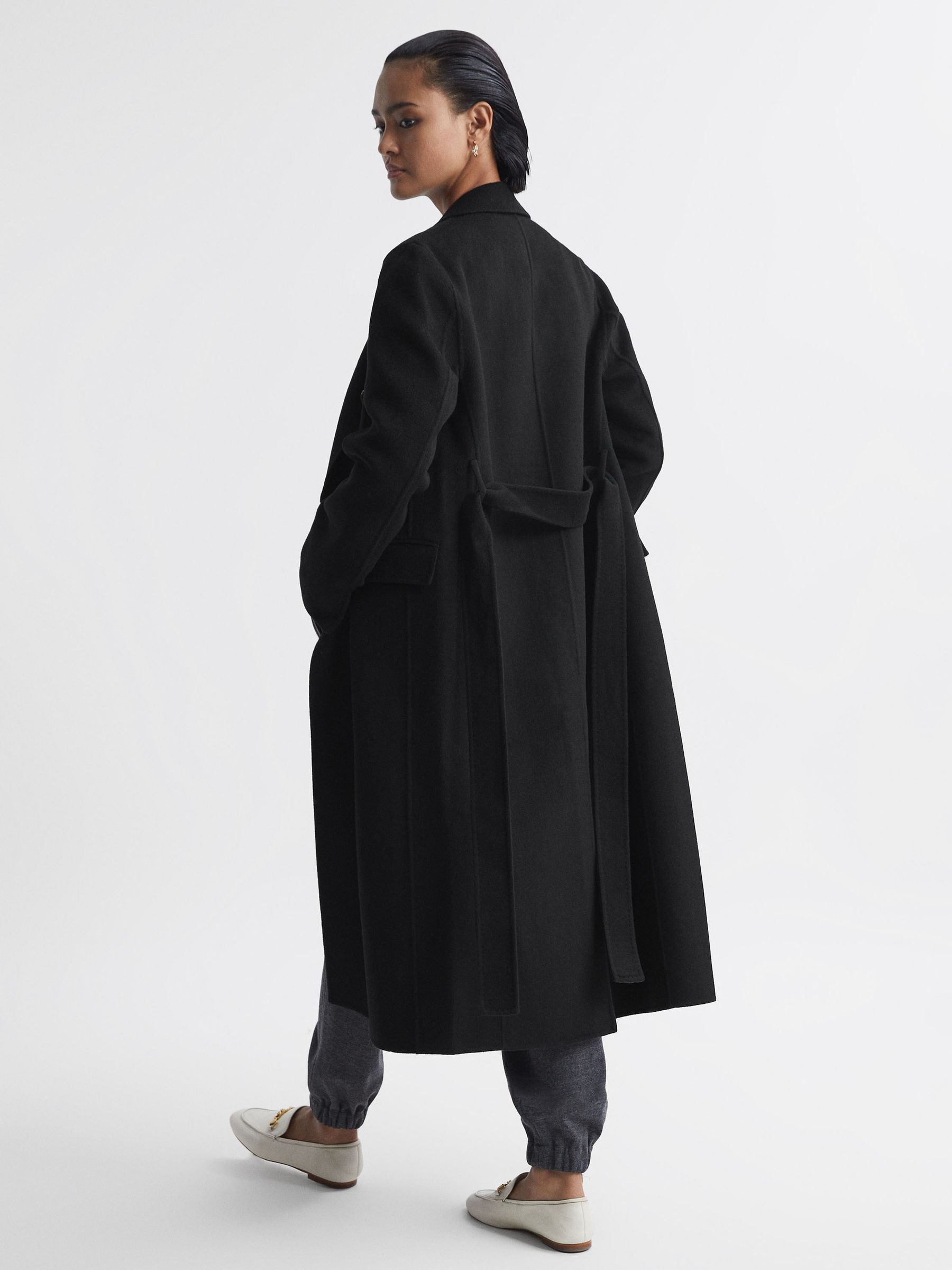 Petite Relaxed Wool Blend Blindseam Belted Coat in Black - Image 5 of 6