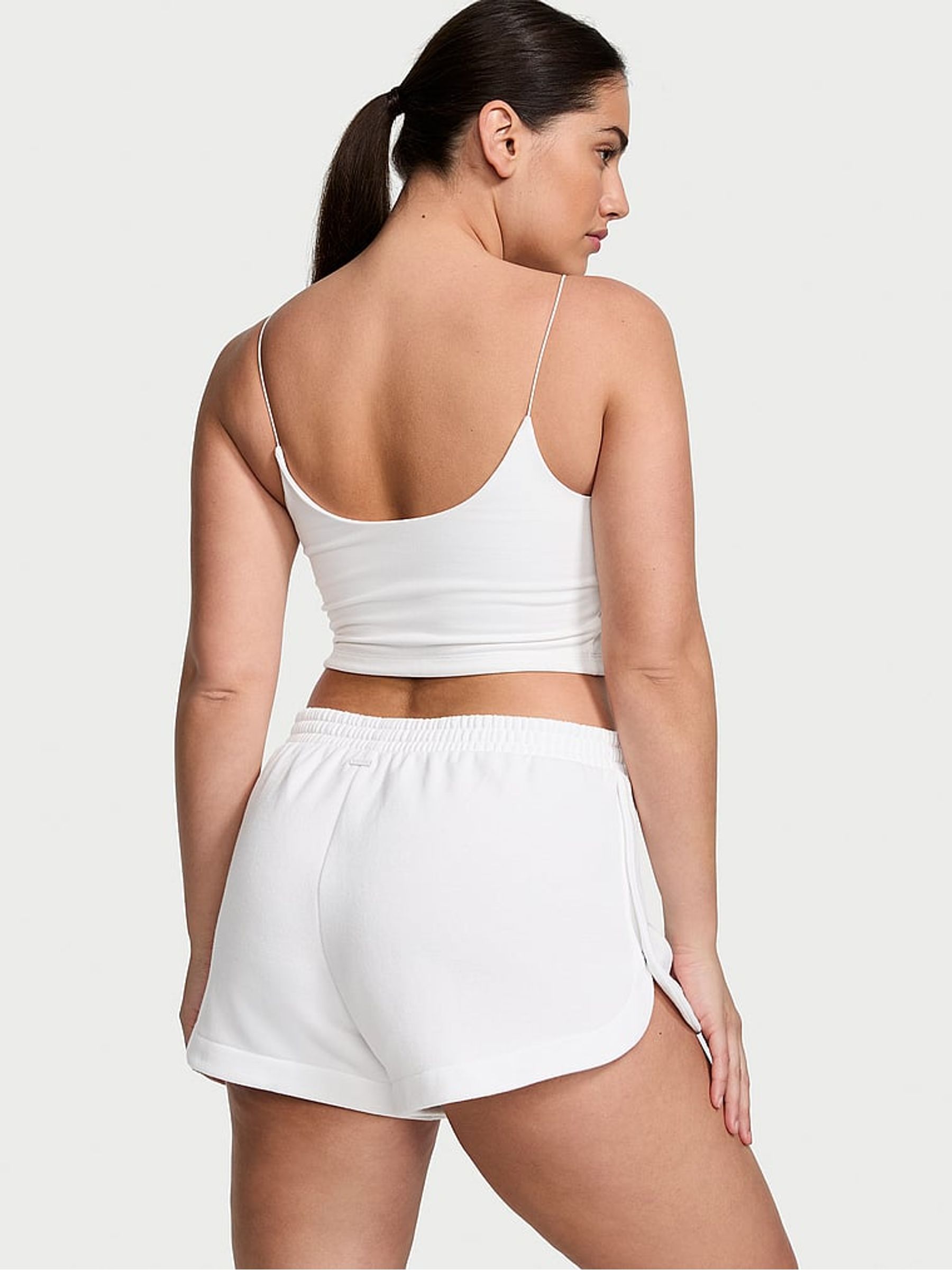 White Fleece Popper Shorts - Image 2 of 3