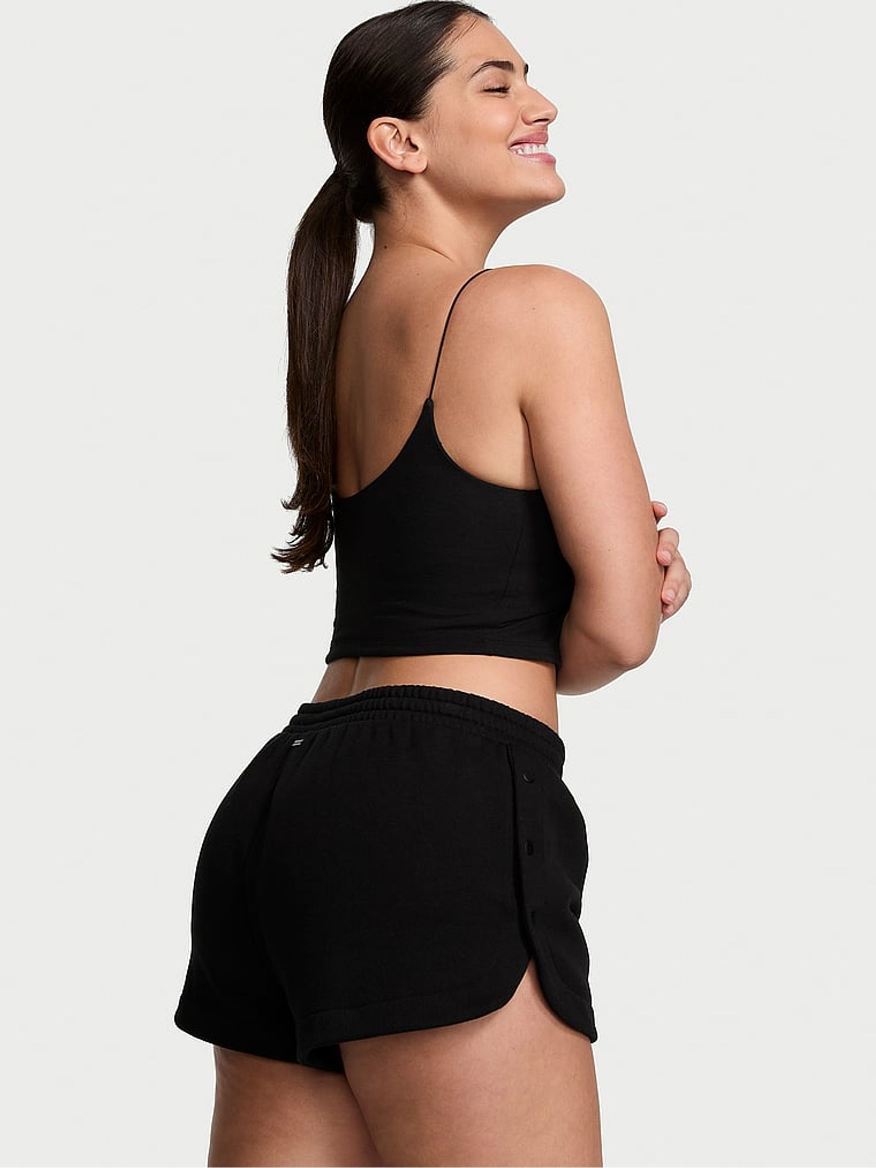Pure Black Fleece Popper Shorts - Image 2 of 3