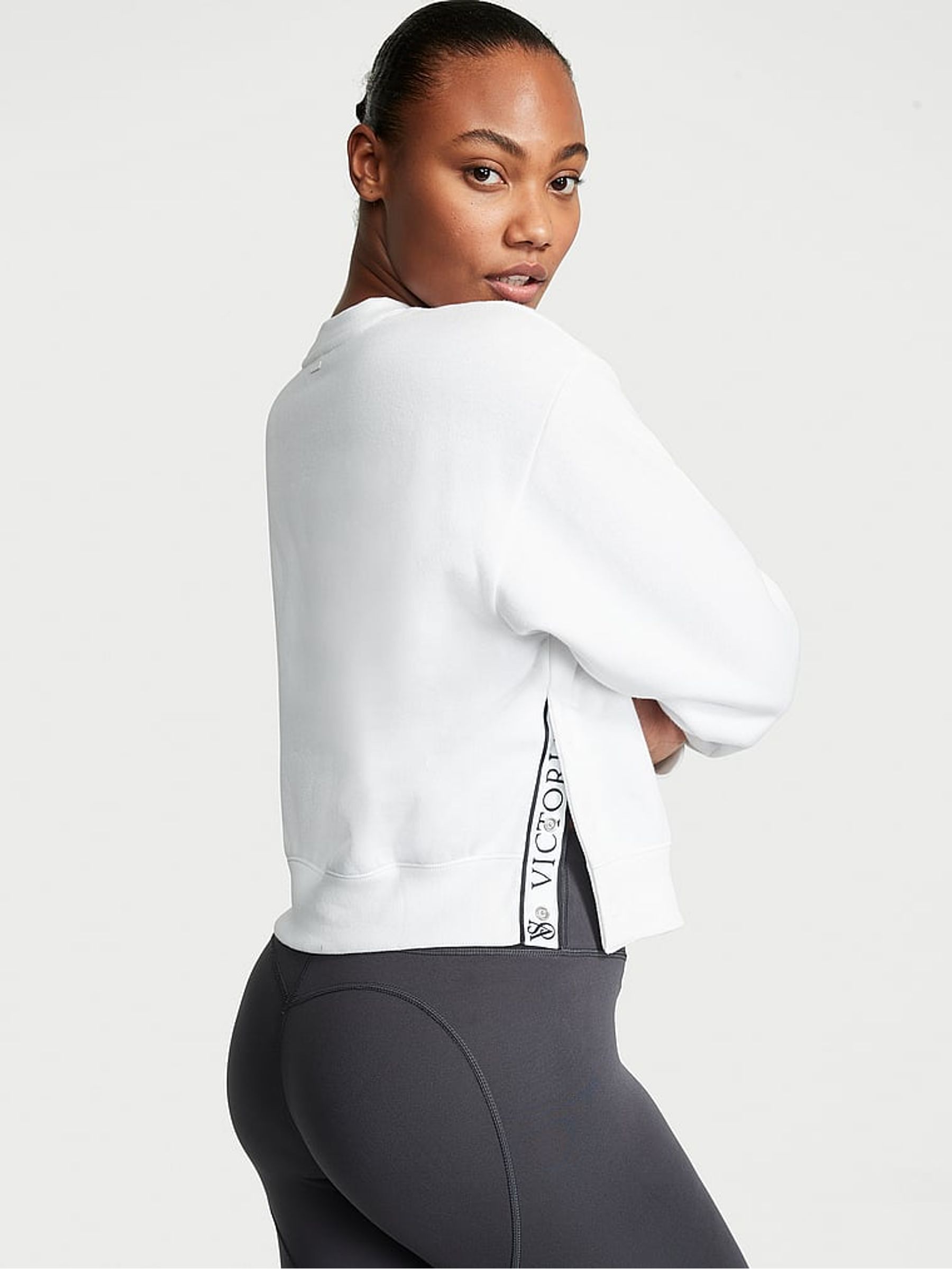 White Fleece Popper Crewneck Sweatshirt - Image 2 of 3 White Fleece Popper Crewneck Sweatshirt - Image 2 of 3