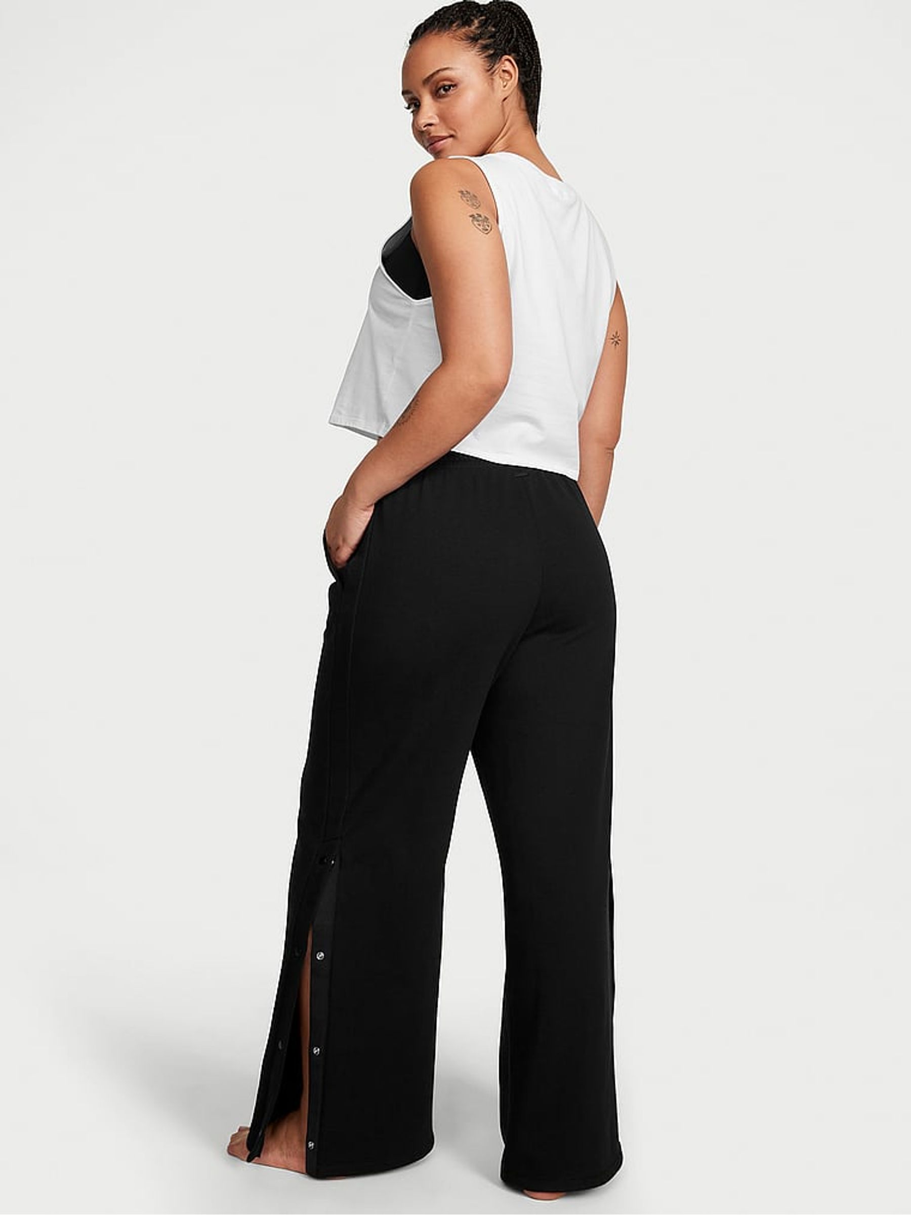 Pure Black Fleece Popper Wide Leg Jogger - Image 2 of 4