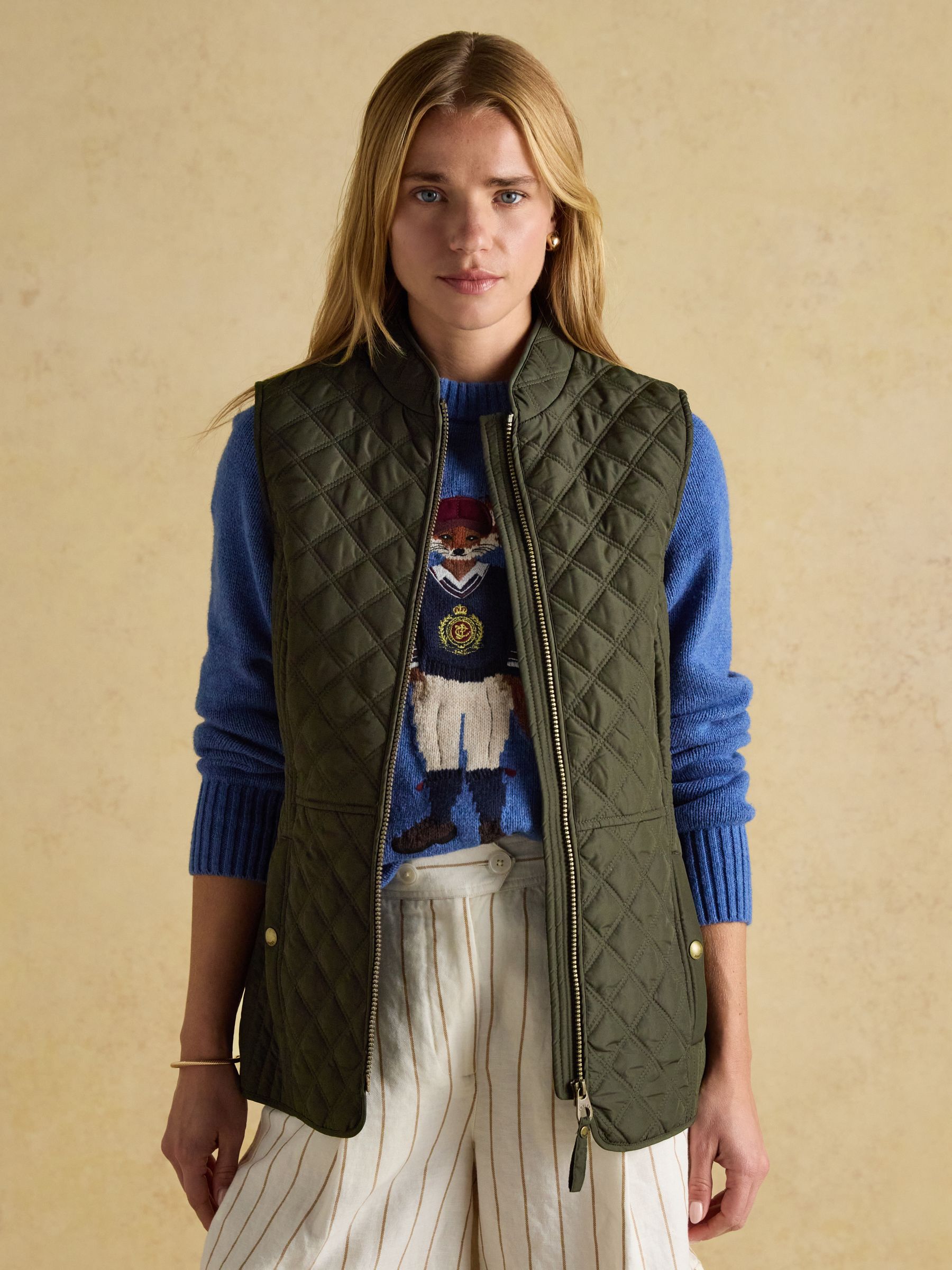 Minx Khaki Green Showerproof Diamond Quilted Gilet - Image 5 of 6