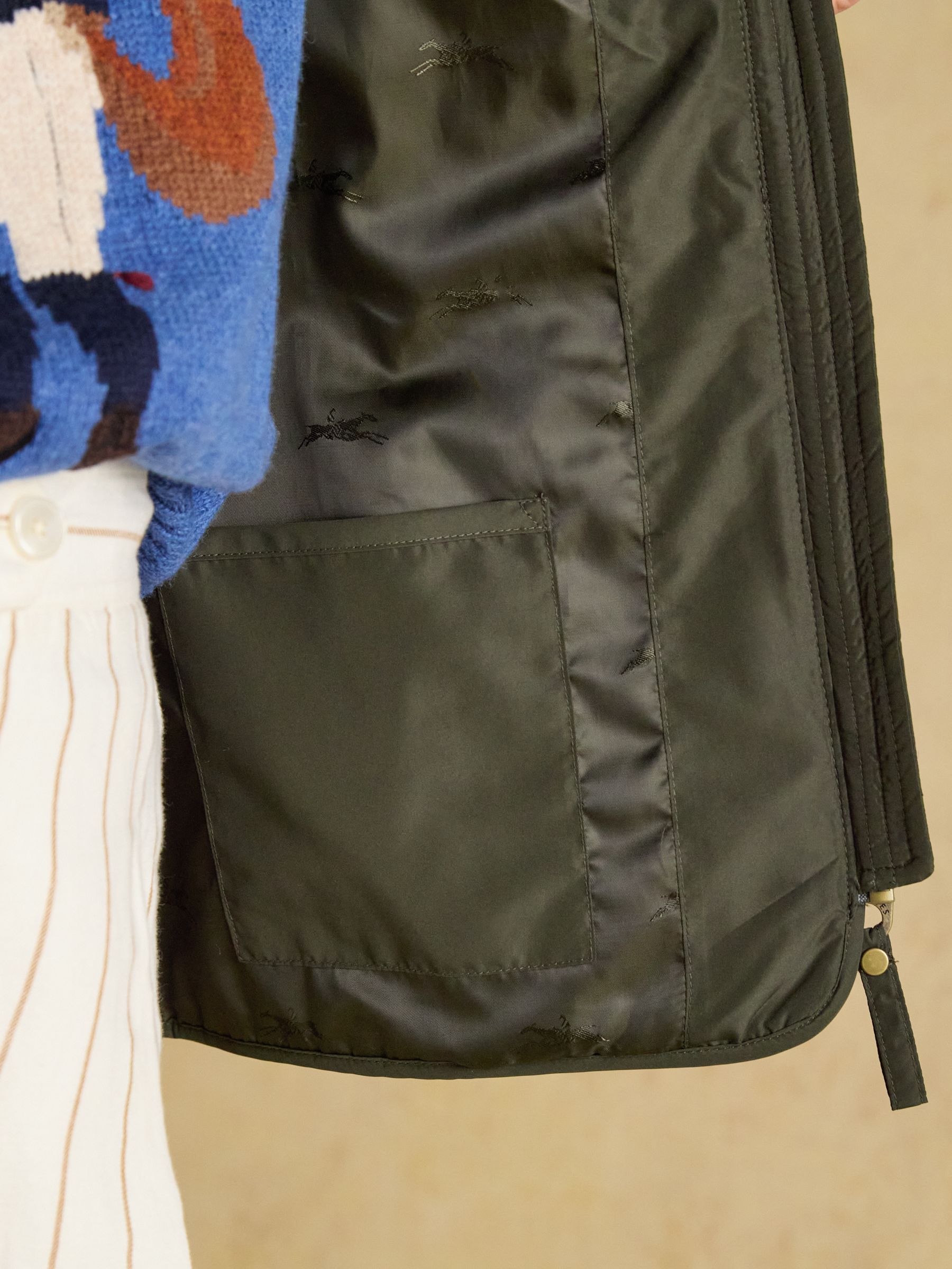 Minx Khaki Green Showerproof Diamond Quilted Gilet - Image 6 of 6