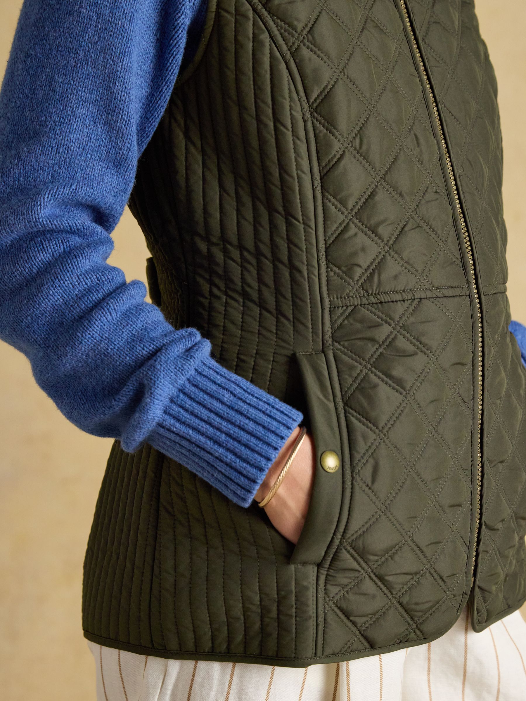 Minx Khaki Green Showerproof Diamond Quilted Gilet - Image 7 of 11