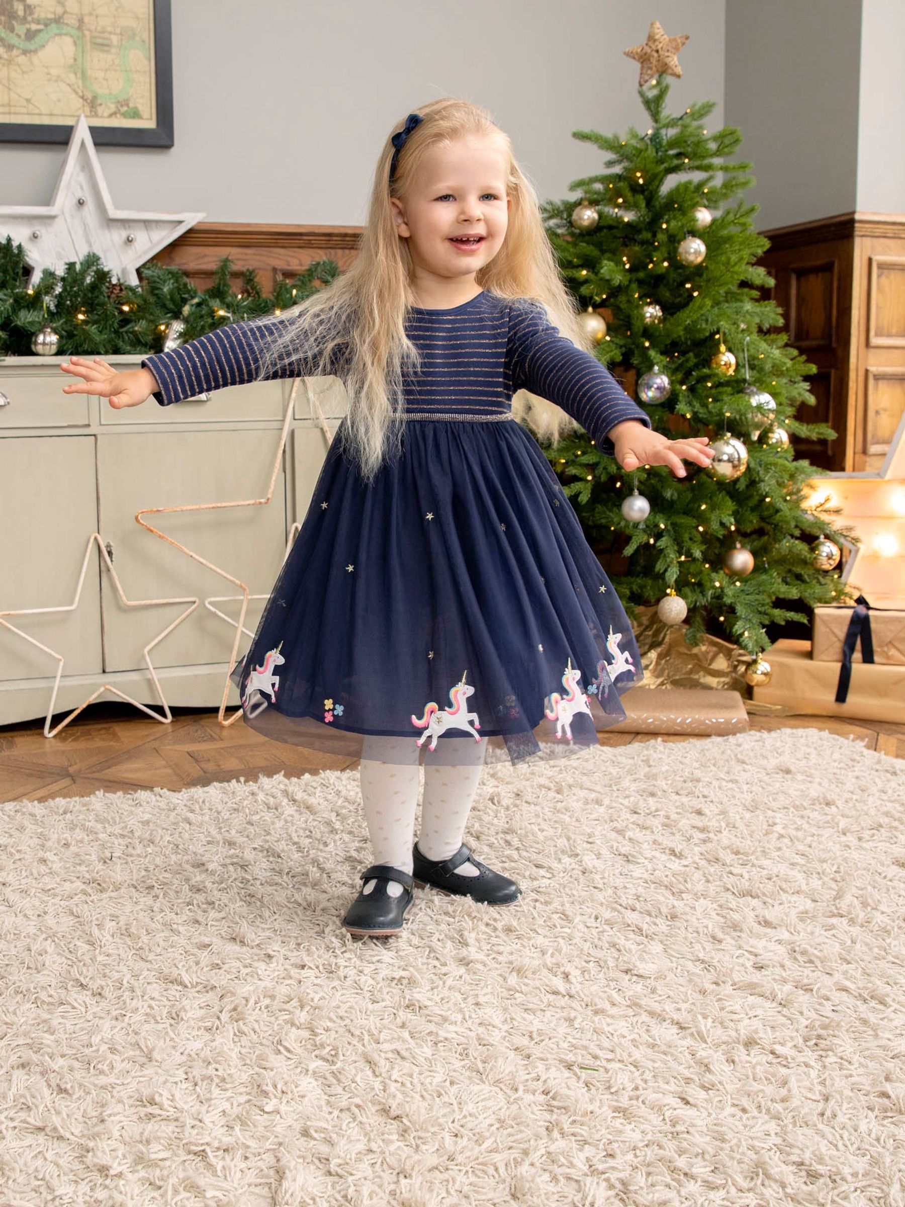 Unicorn Party Dress in Navy - Image 1 of 4