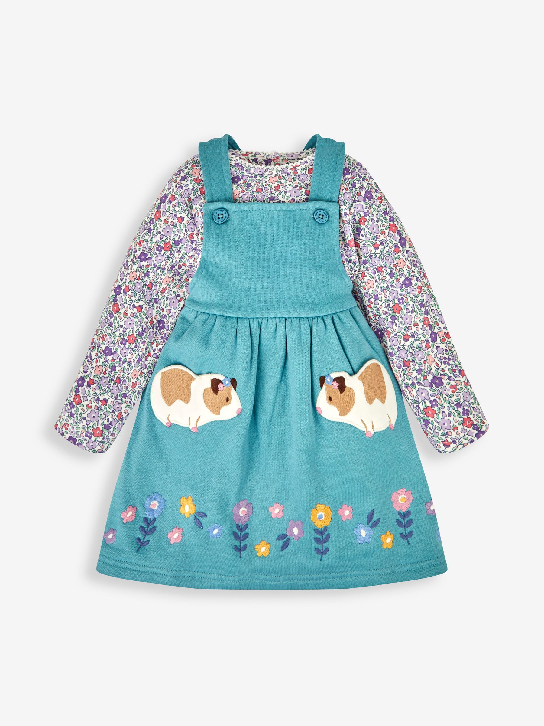 Duck Egg Green Guinea Pig Girls' 2-Piece Appliqué Pinafore Dress & Top Set - Image 1 of 6