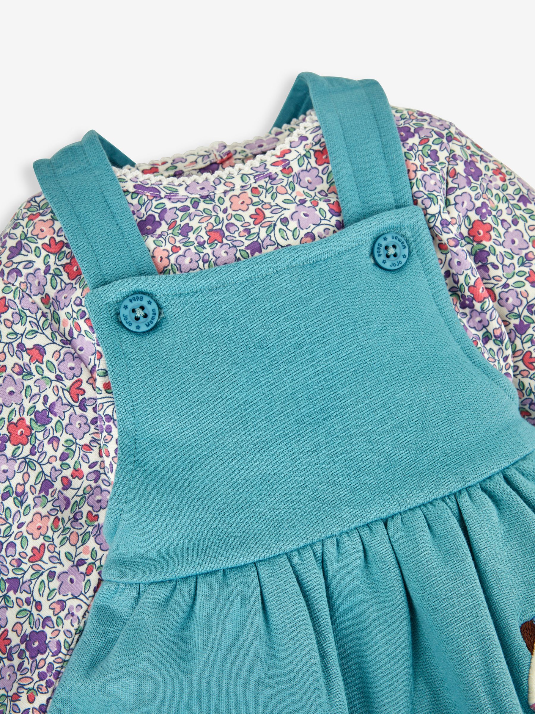 Duck Egg Green Guinea Pig Girls' 2-Piece Appliqué Pinafore Dress & Top Set - Image 5 of 6