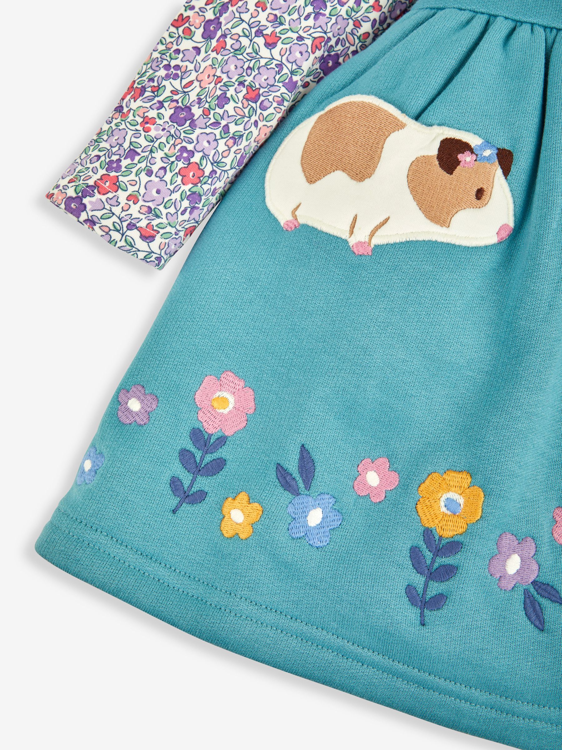 Duck Egg Green Guinea Pig Girls' 2-Piece Appliqué Pinafore Dress & Top Set - Image 6 of 6
