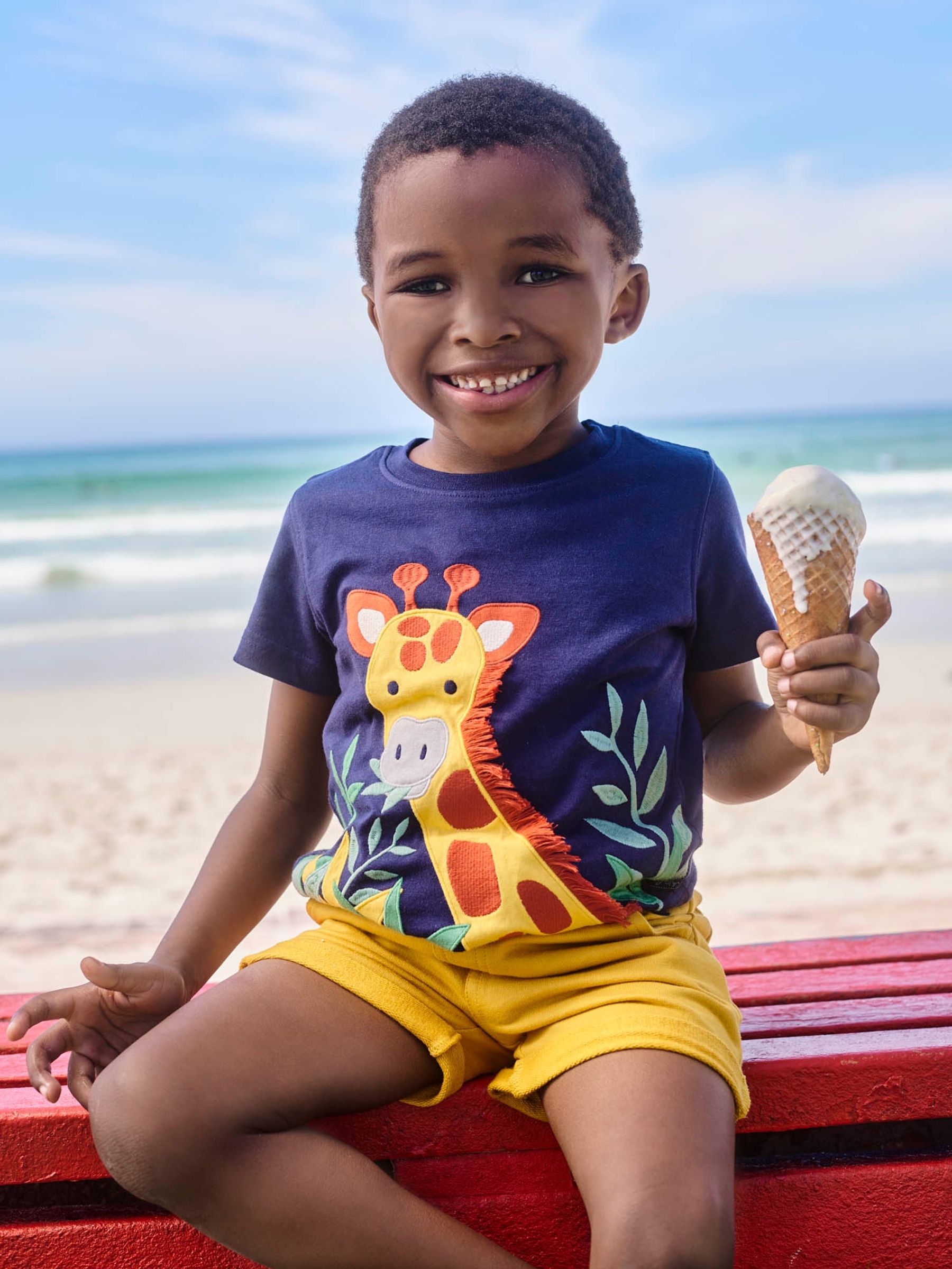 Navy Kids' Giraffe Appliqué T-Shirt - Image 3 of 5