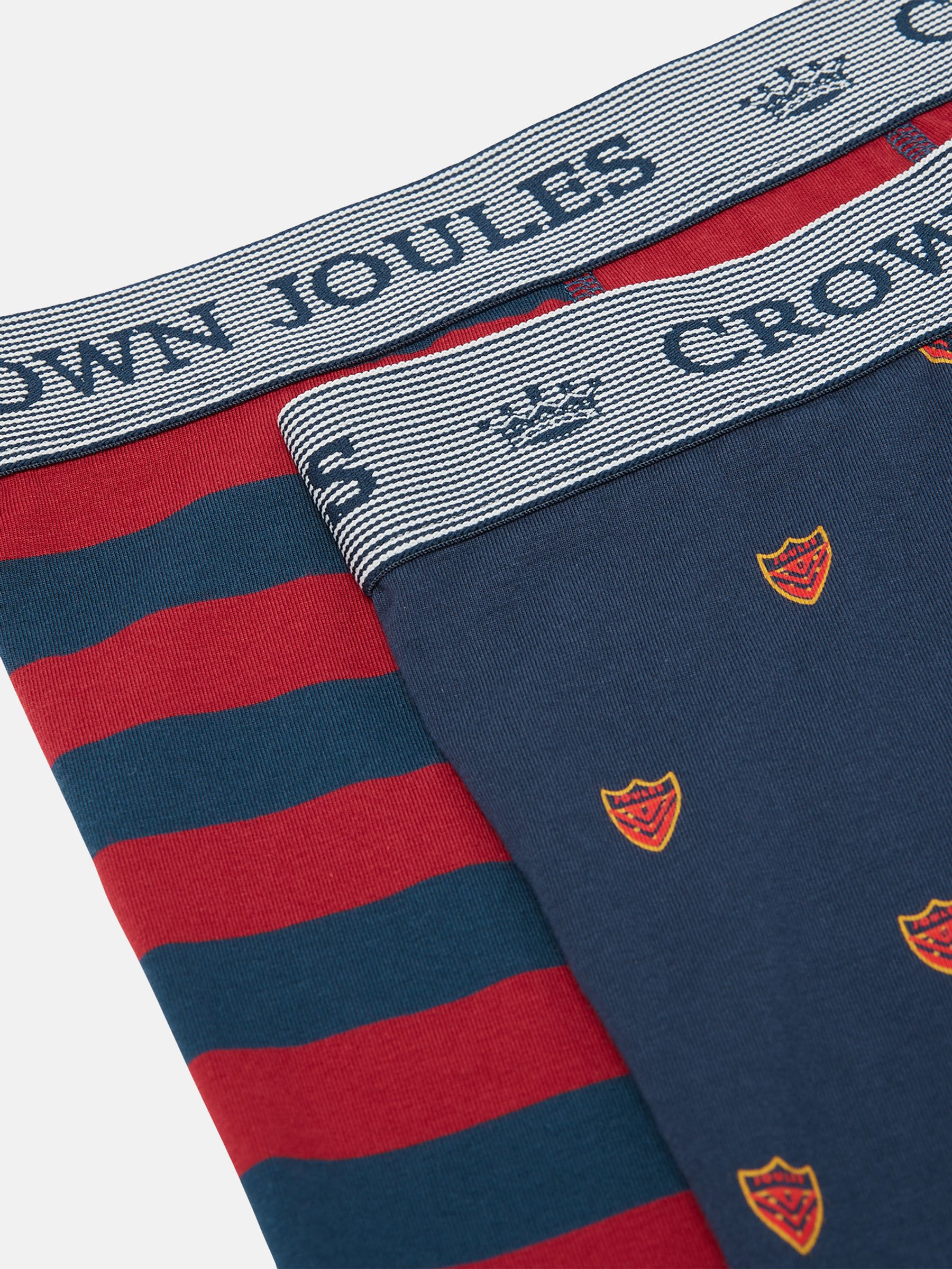 Crown Joules Navy & Red Crest Pack of Two Cotton Boxers - Image 4 of 4