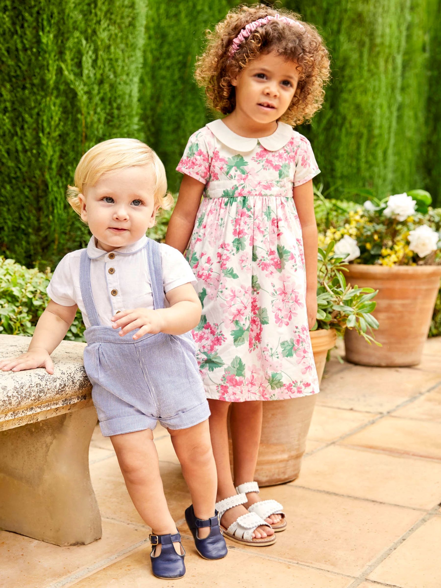 Blue 2-Piece Blue & White Peter Pan Collar Shirt & Shorts Set - Image 1 of 7