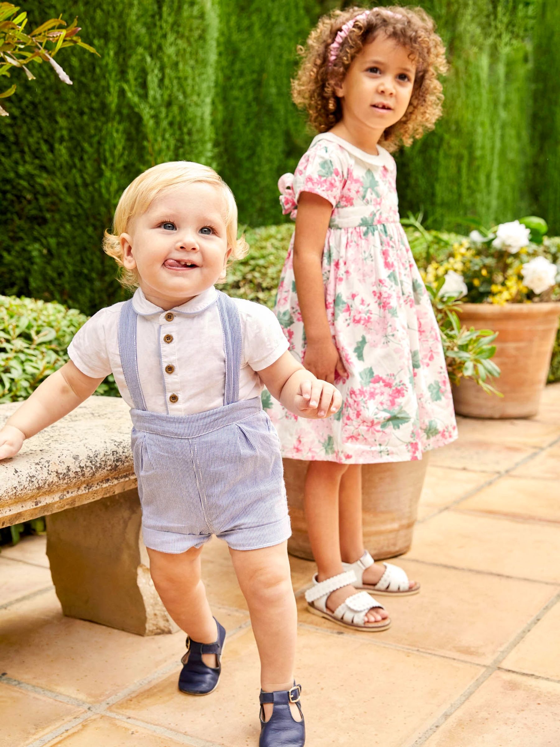 Blue 2-Piece Blue & White Peter Pan Collar Shirt & Shorts Set - Image 2 of 7