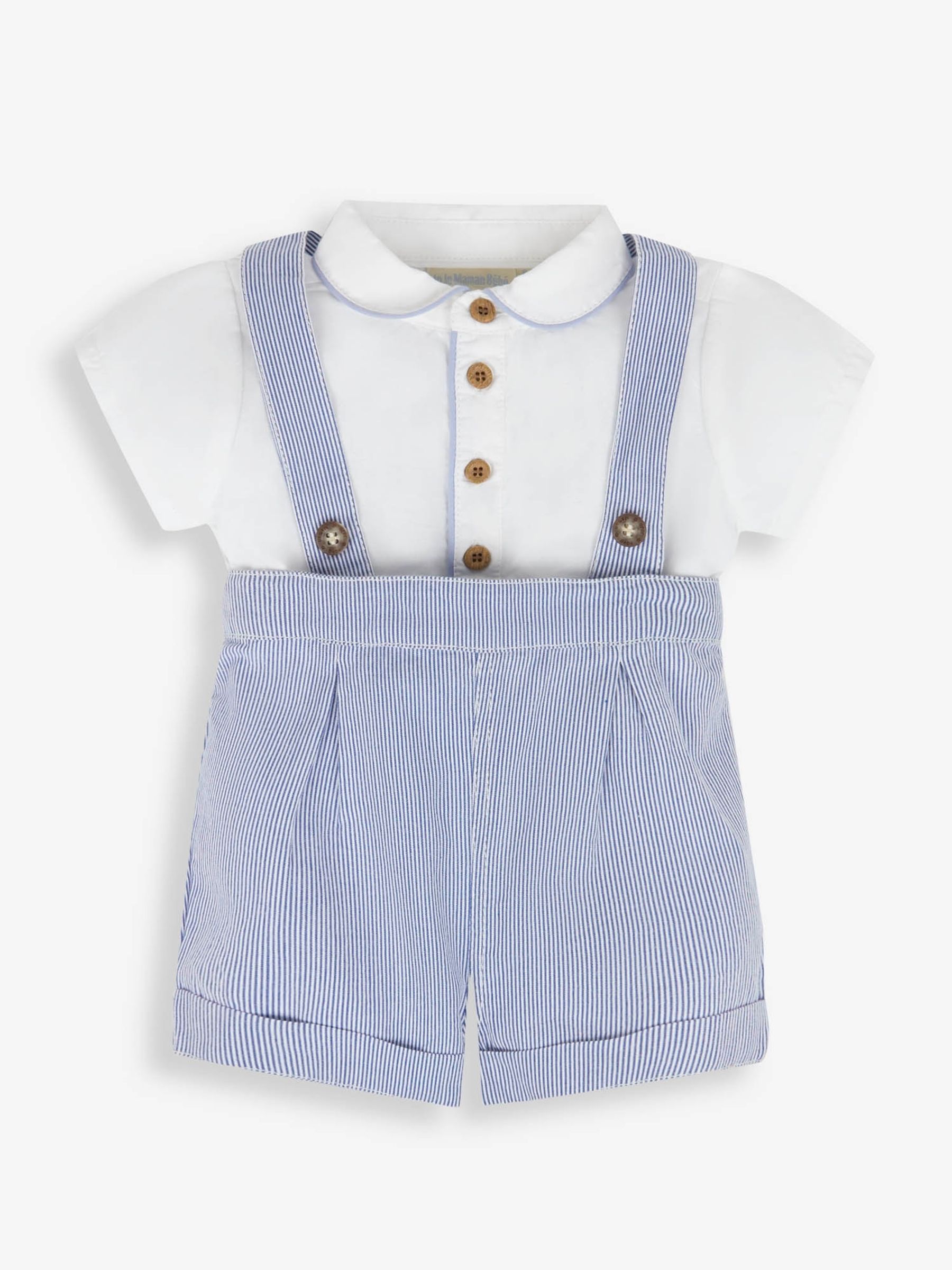 Blue 2-Piece Blue & White Peter Pan Collar Shirt & Shorts Set - Image 3 of 7