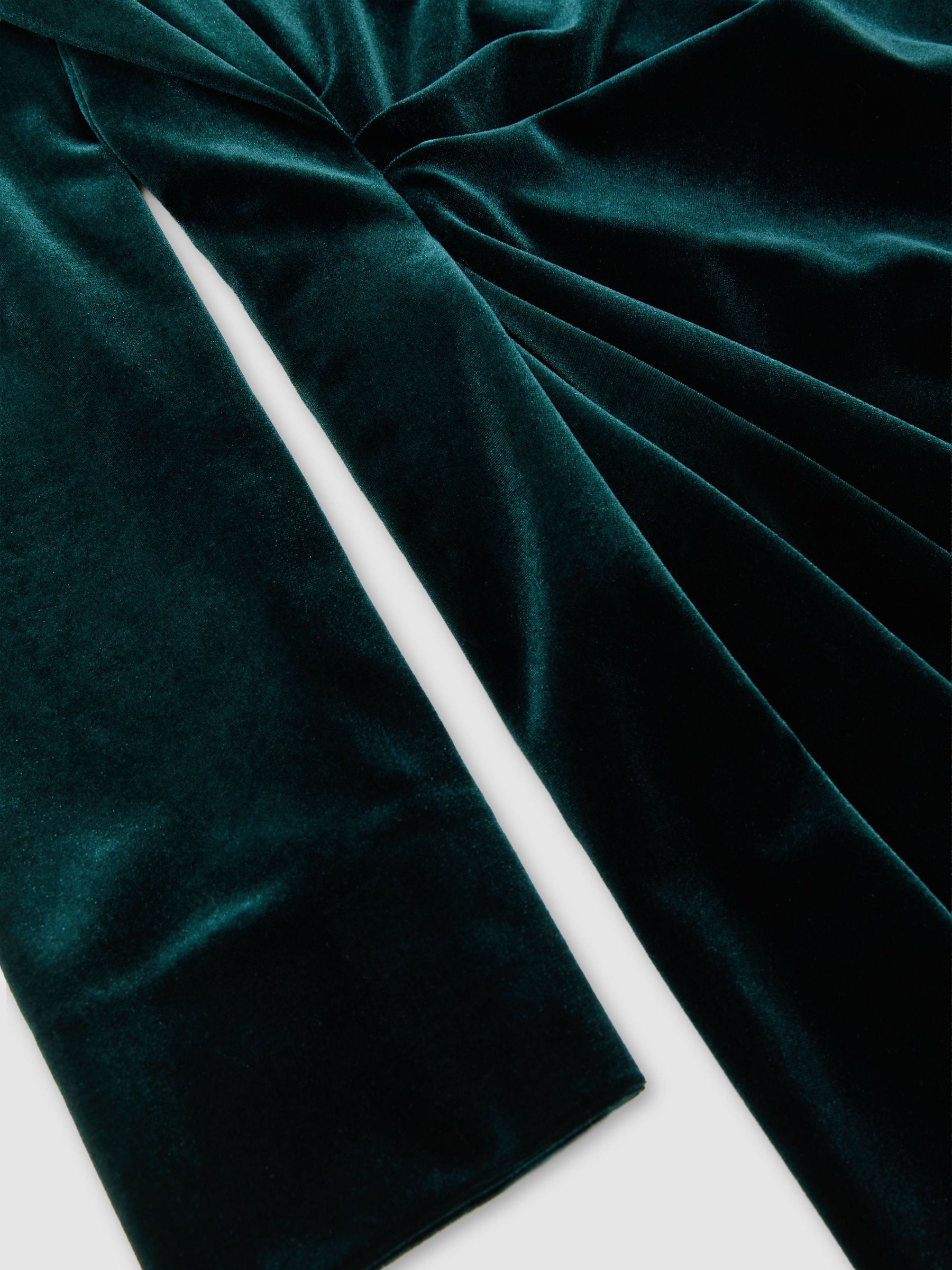 Velvet Draped Long-Sleeve Mini Dress in Teal Green - Image 8 of 8