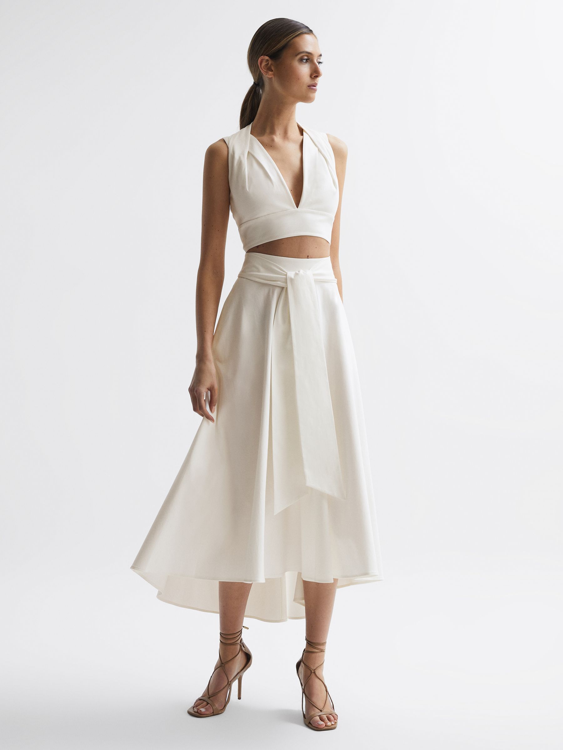 Cropped V-Neck Open Back Top in White - Image 3 of 6