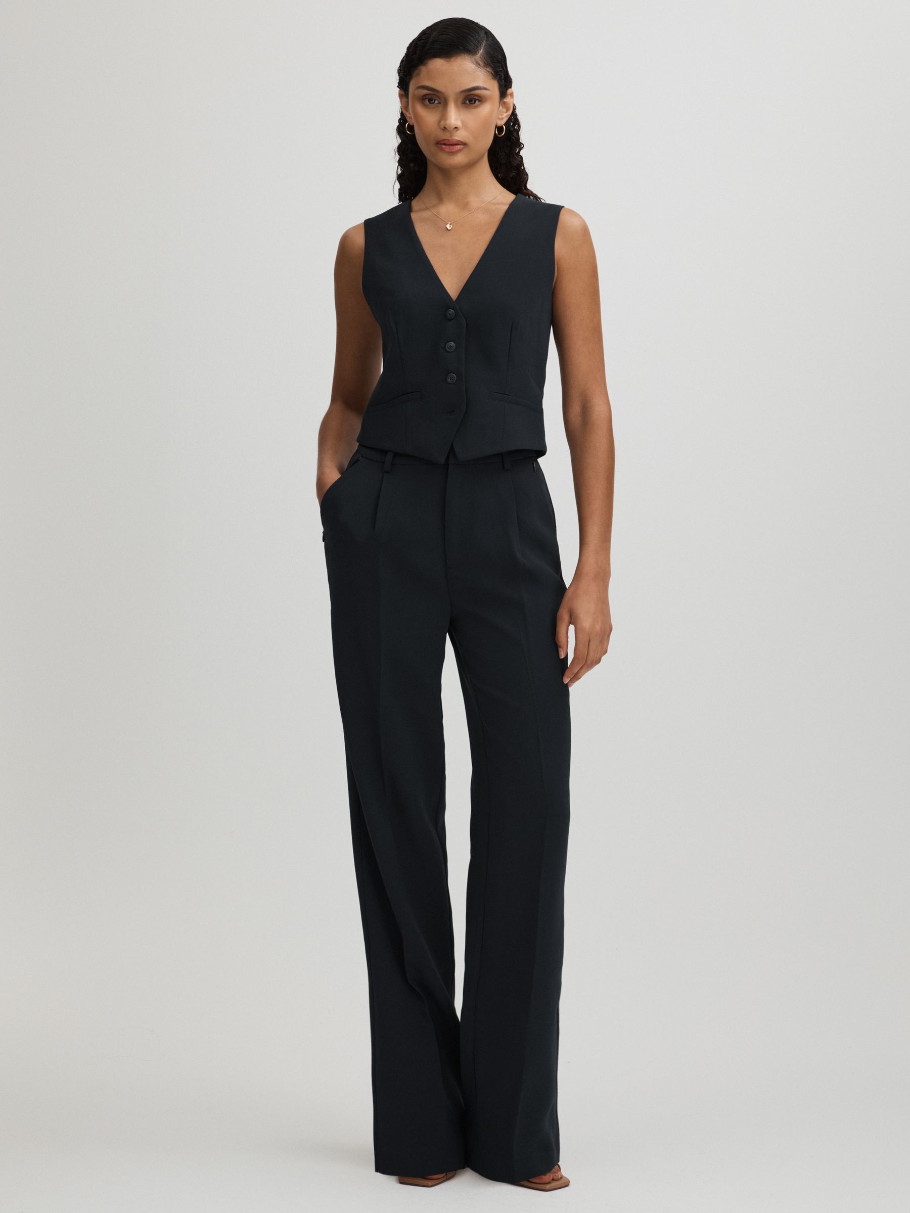 High Rise Pleat Front Trousers in Navy - Image 1 of 5