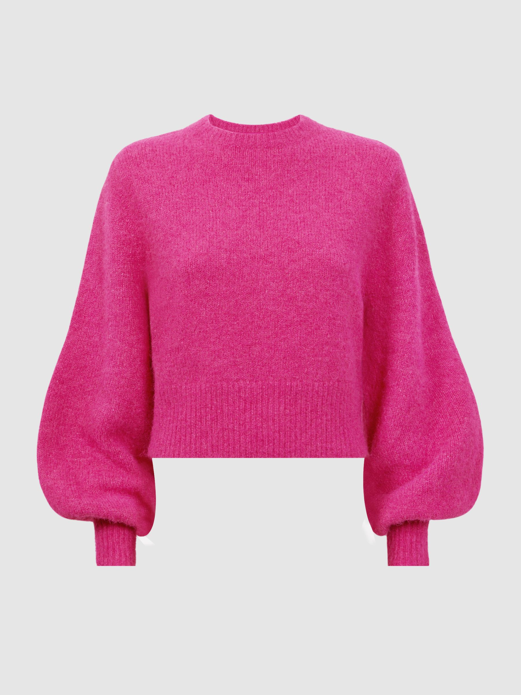 Florere Fluffy Crew Neck Jumper in Bright Pink - Image 2 of 6