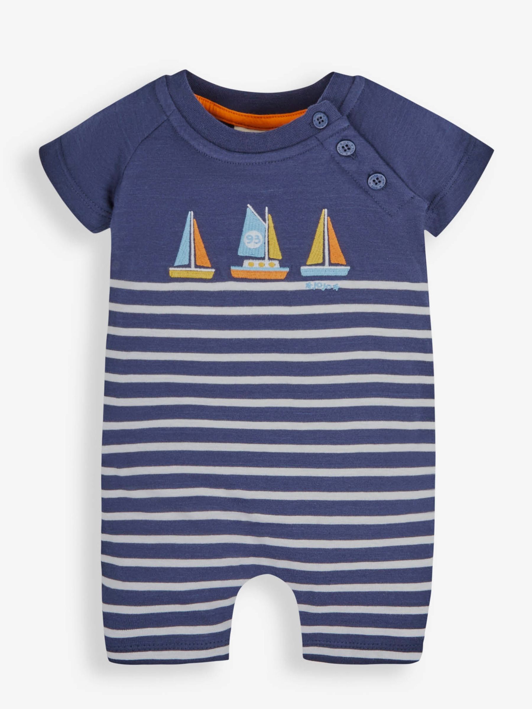 Navy White Stripe Navy Stripe Boat Baby Romper - Image 1 of 2