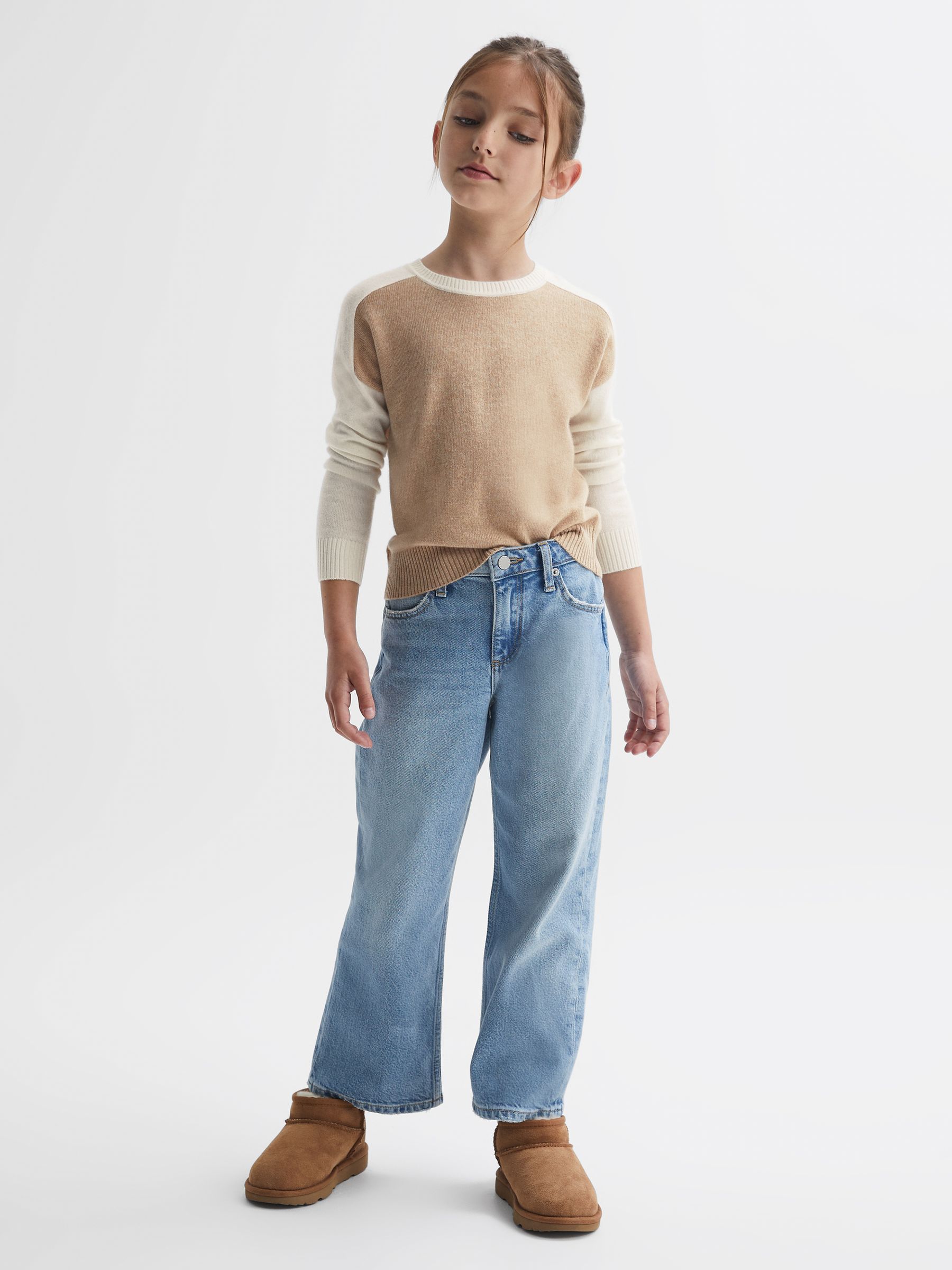 9-14 yrs Colourblock Crew Neck Jumper in Camel - Image 1 of 6