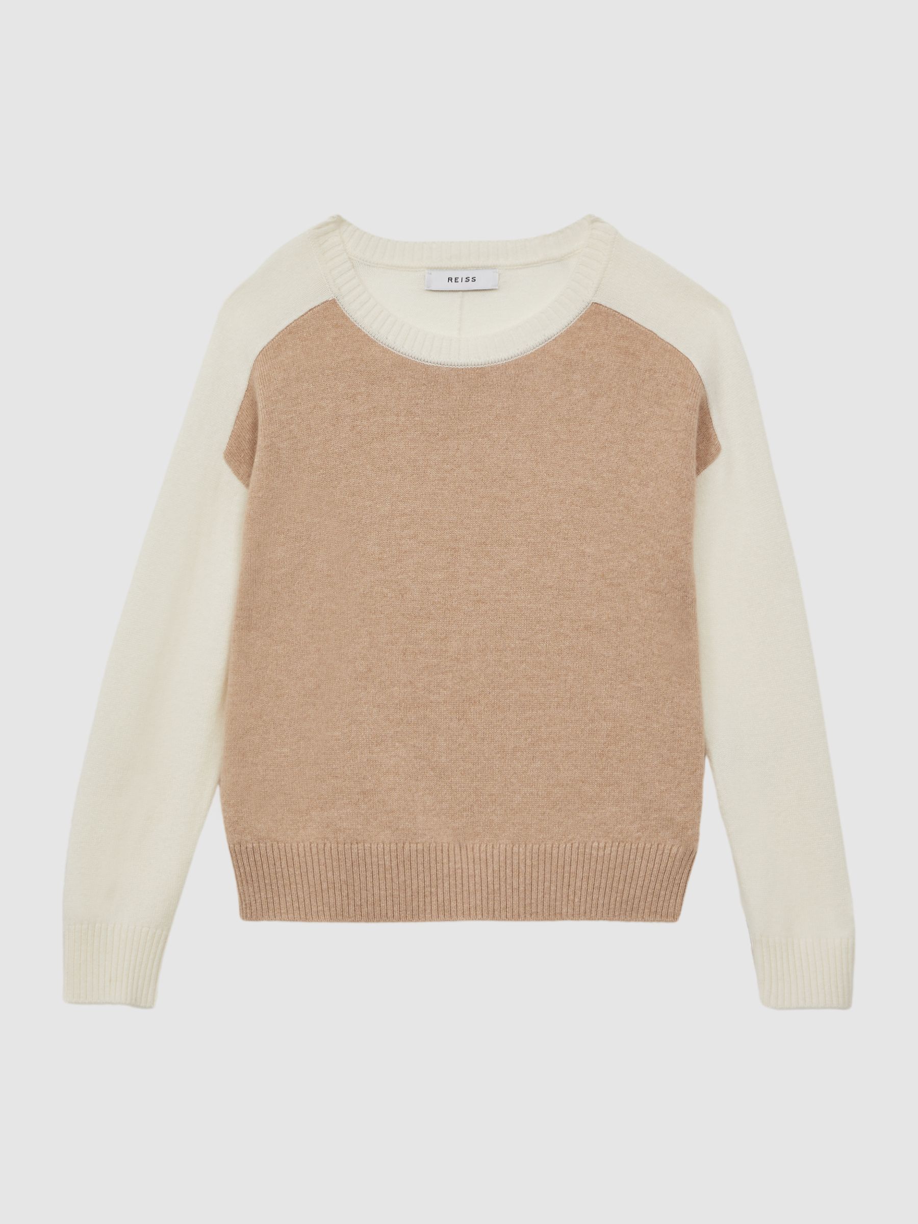 9-14 yrs Colourblock Crew Neck Jumper in Camel - Image 2 of 6
