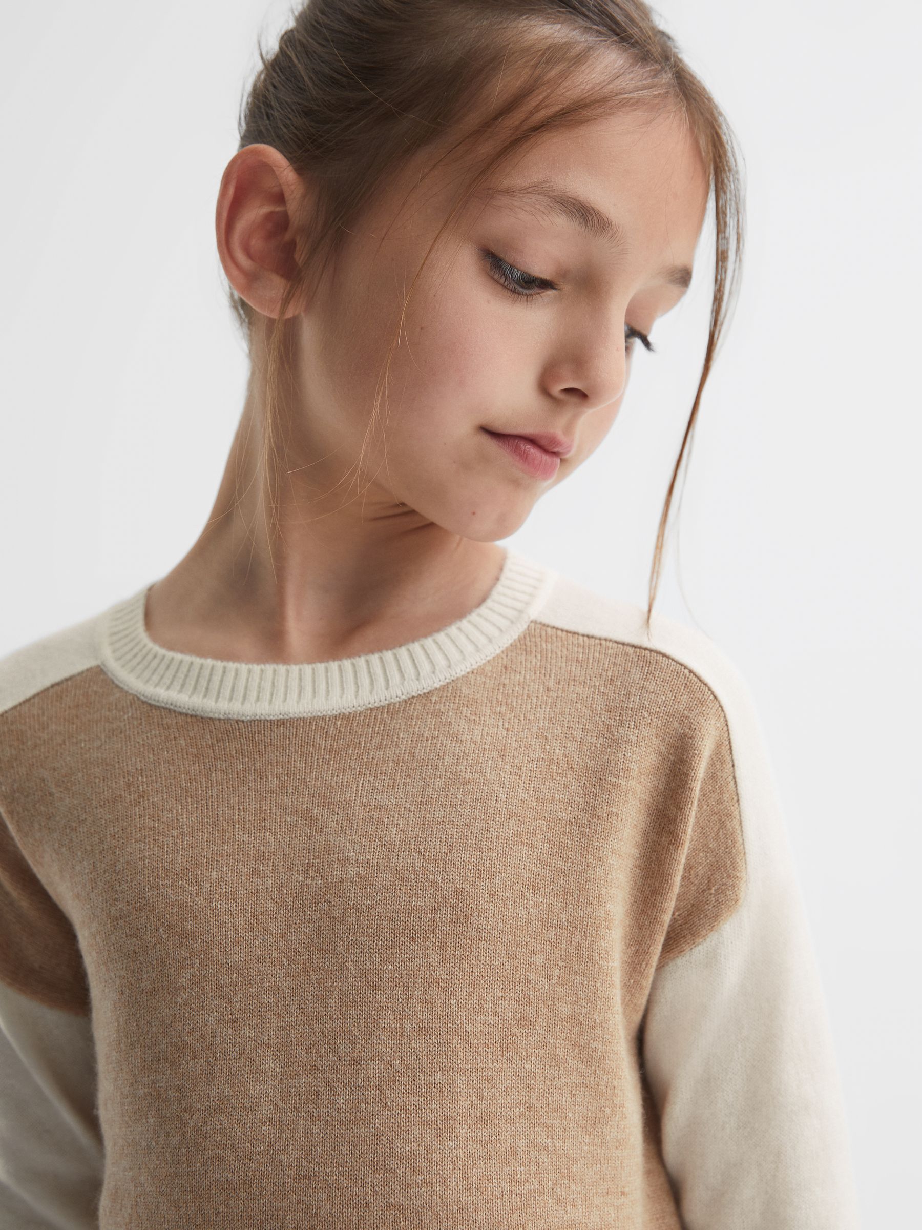 9-14 yrs Colourblock Crew Neck Jumper in Camel - Image 4 of 6