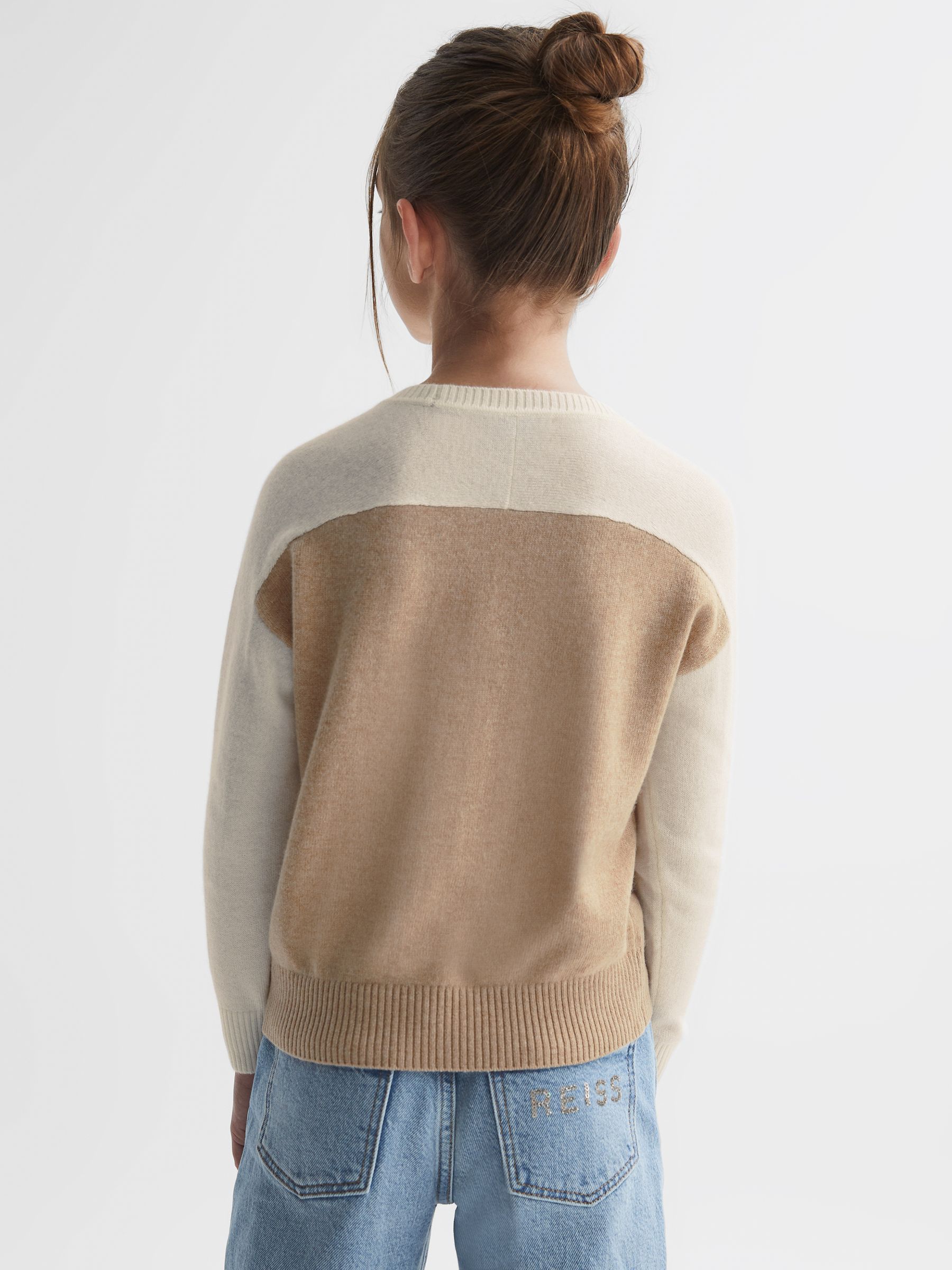 9-14 yrs Colourblock Crew Neck Jumper in Camel - Image 5 of 6
